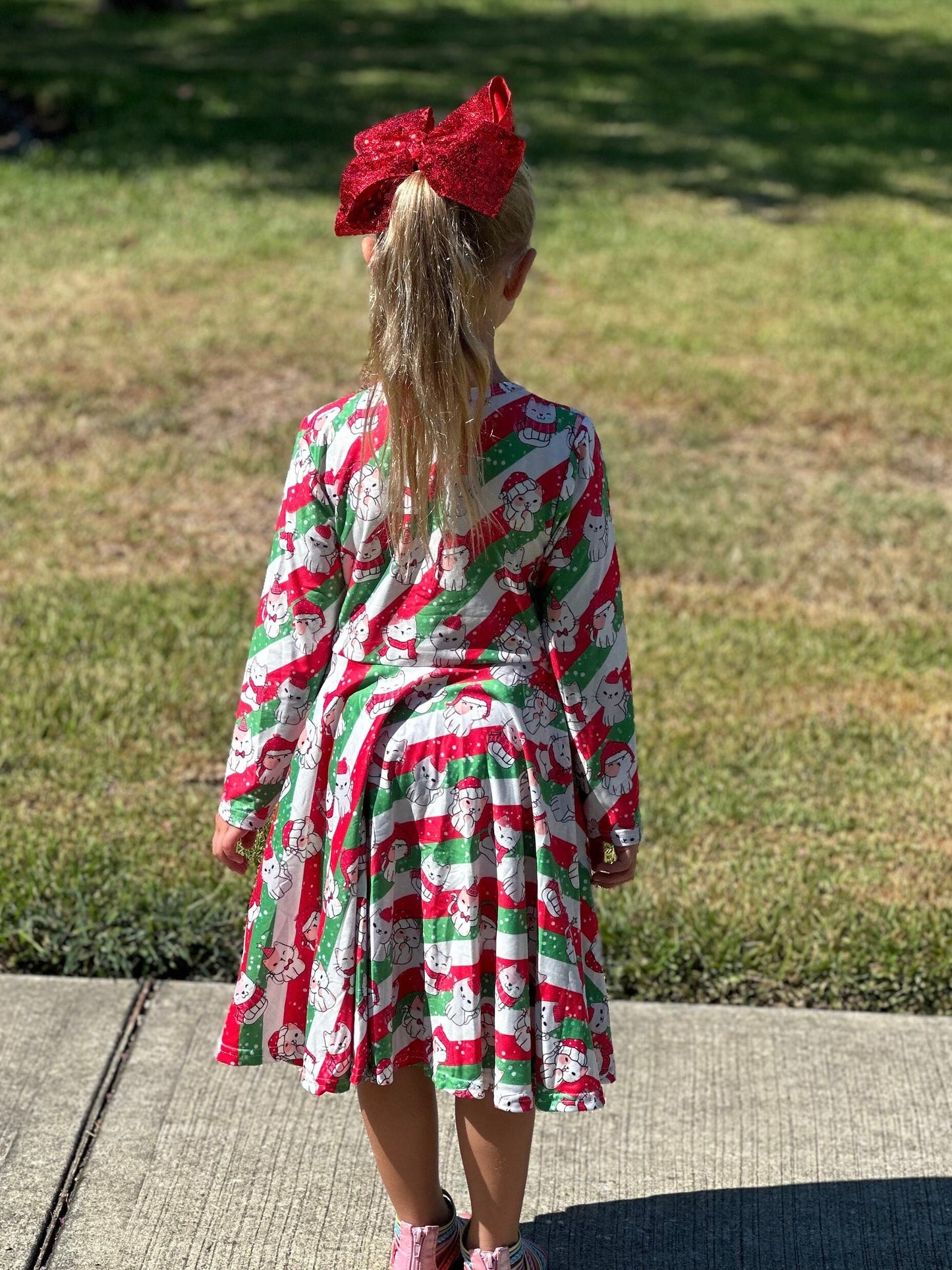 Christmas Kitties and Stripes twirl dress