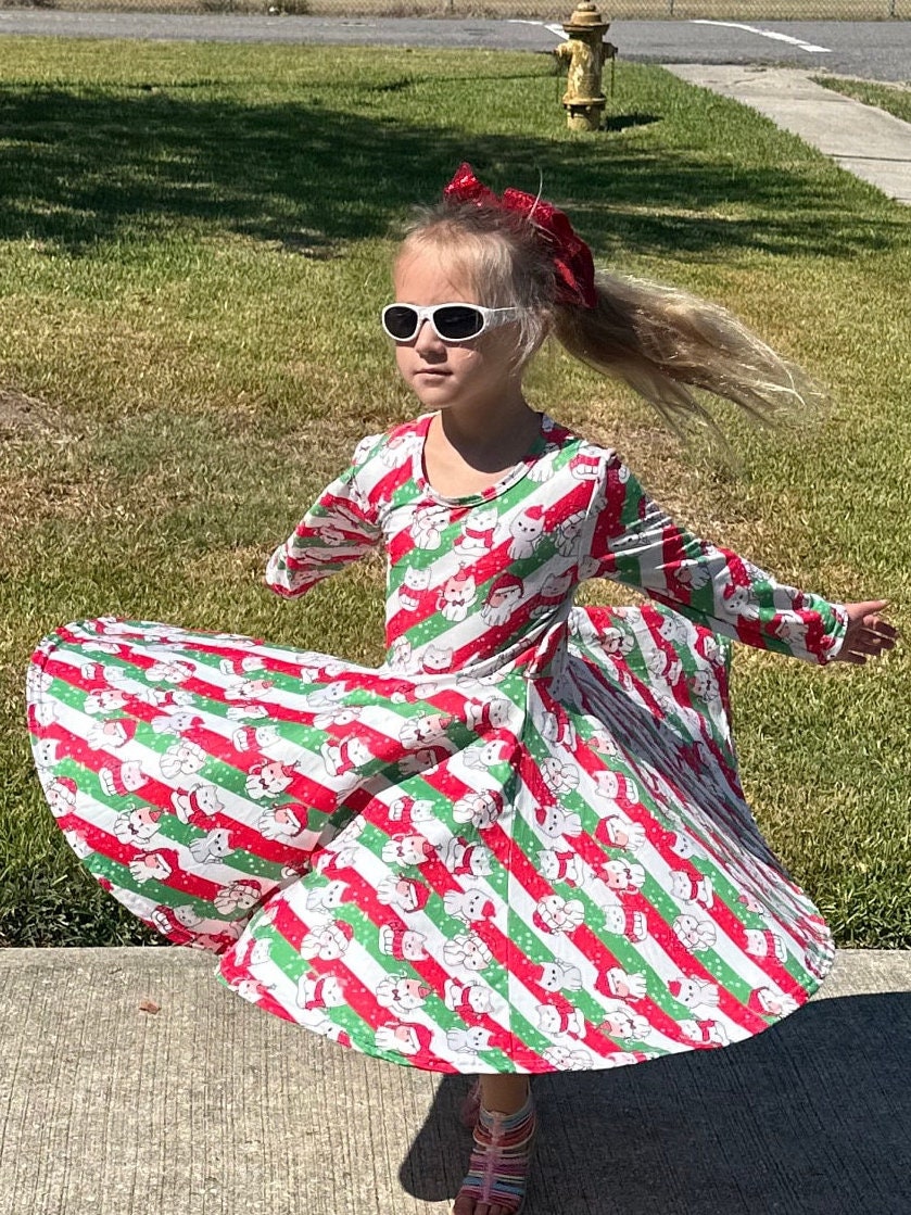 Christmas Kitties and Stripes twirl dress