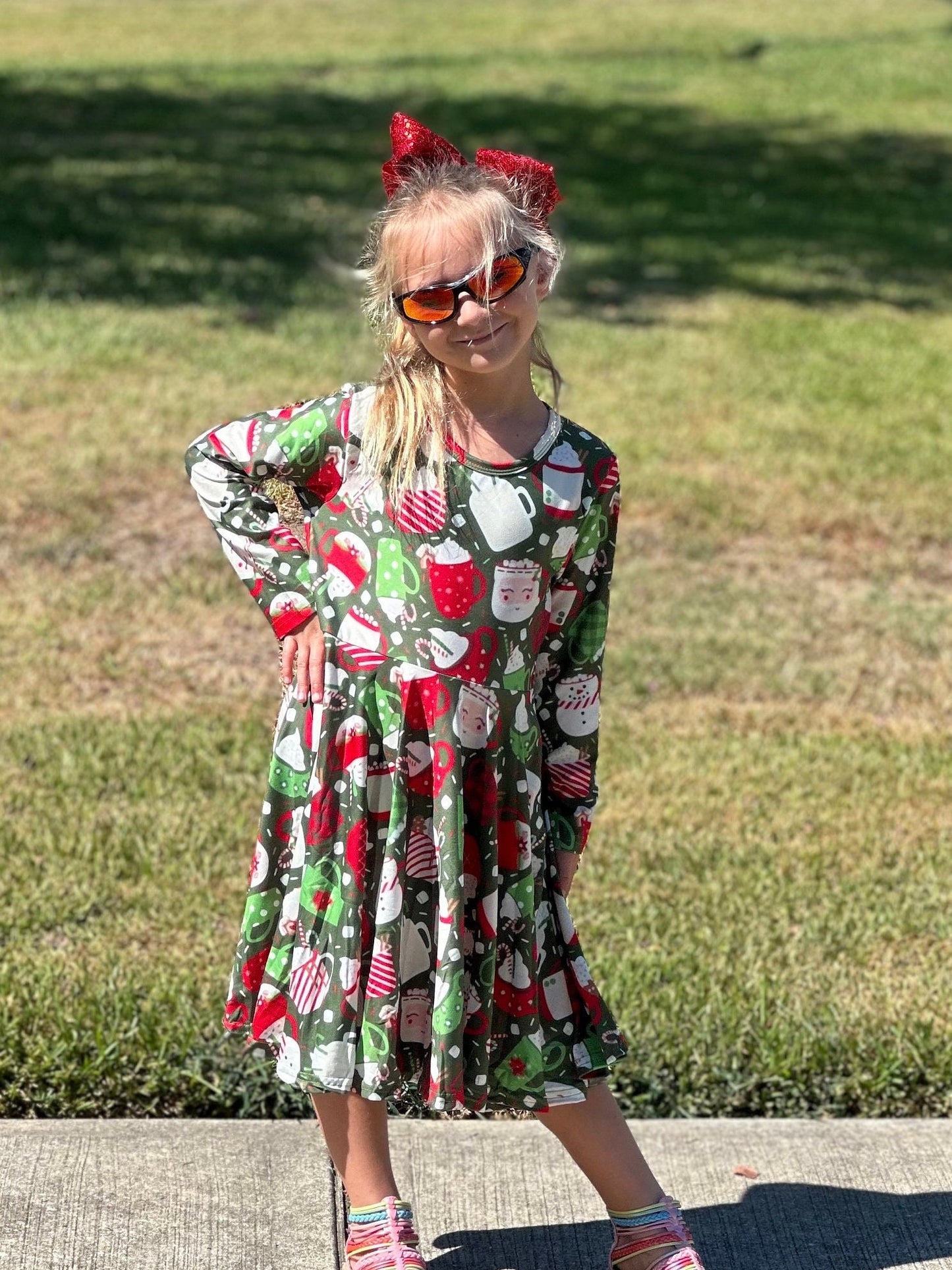 Red and Green Hot Cocoa Twirl Dress