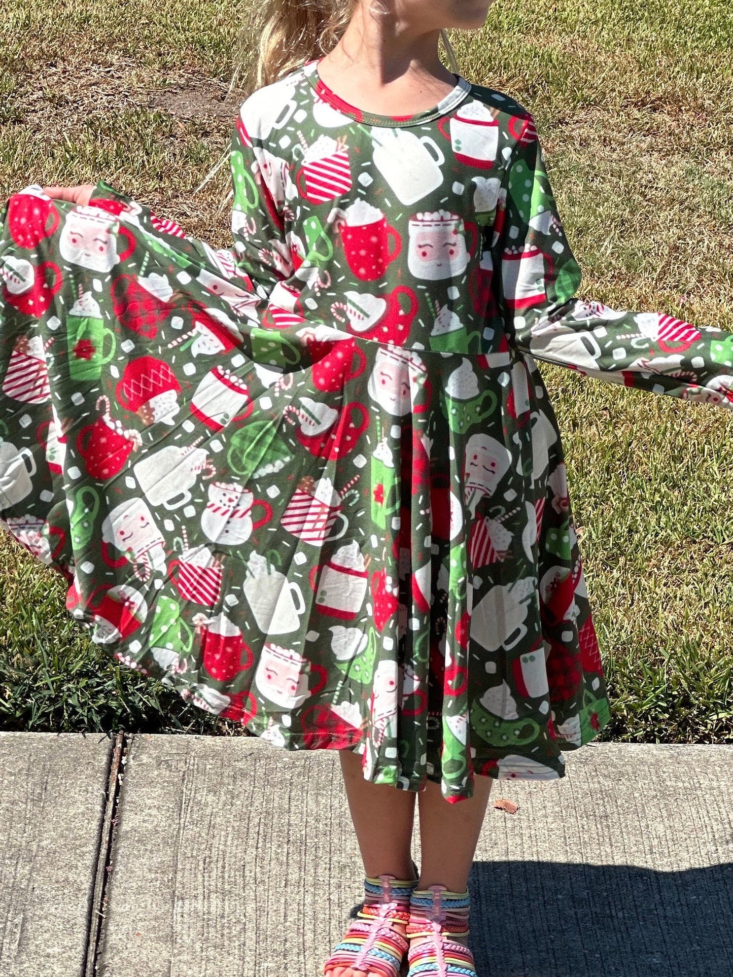 Red and Green Hot Cocoa Twirl Dress