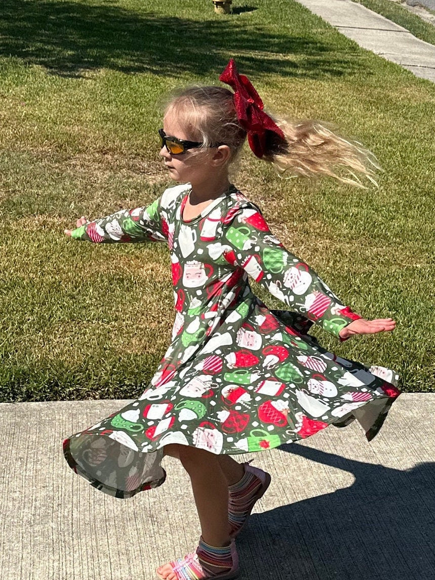 Red and Green Hot Cocoa Twirl Dress