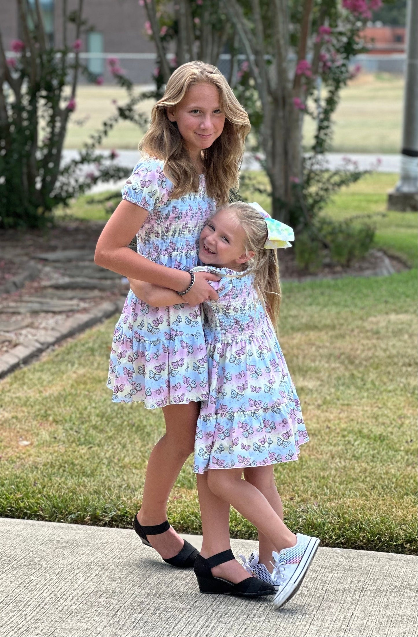 Pastel Butteflies Tiered Twirl Dress