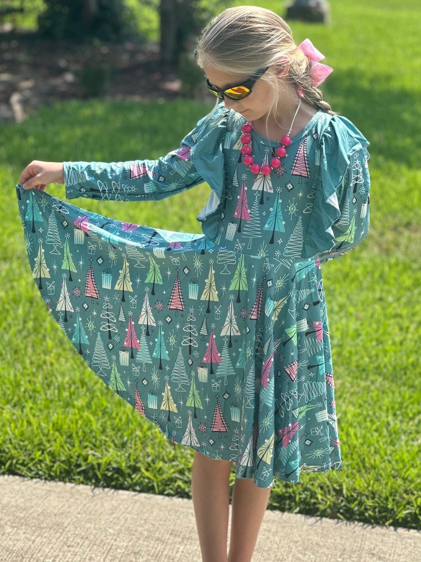 Christmas Tree Ruffle Twirl Dress