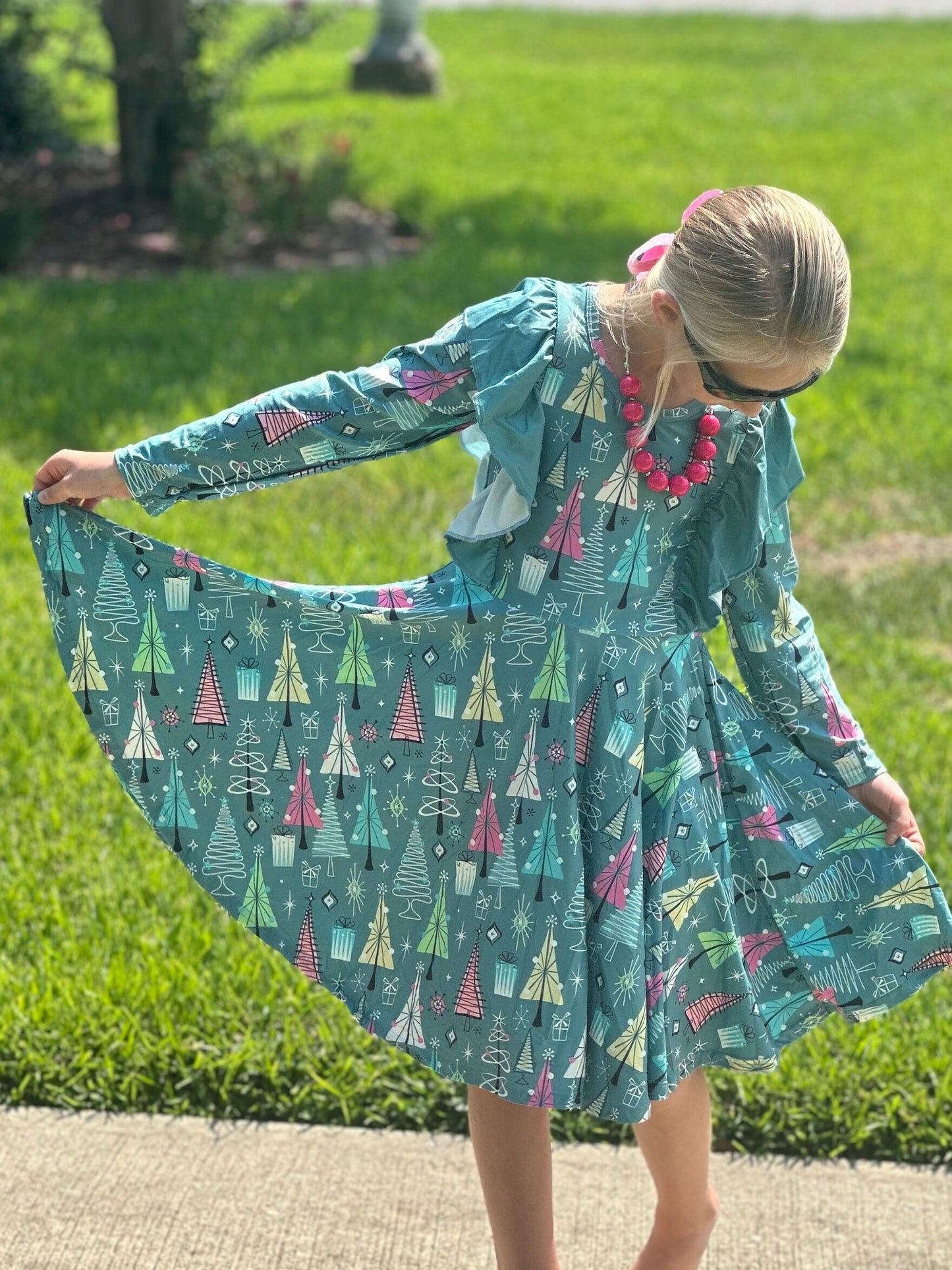 Christmas Tree Ruffle Twirl Dress