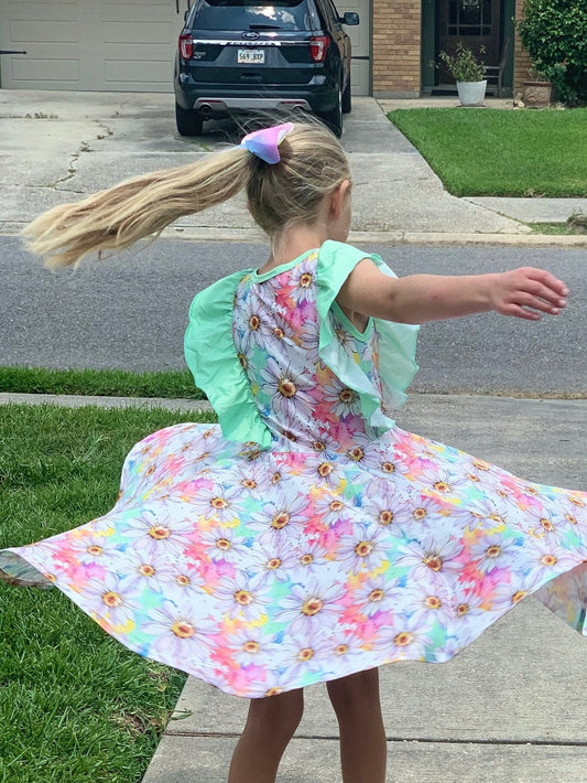 Pastel Daisy Ruffle Twirl Tank