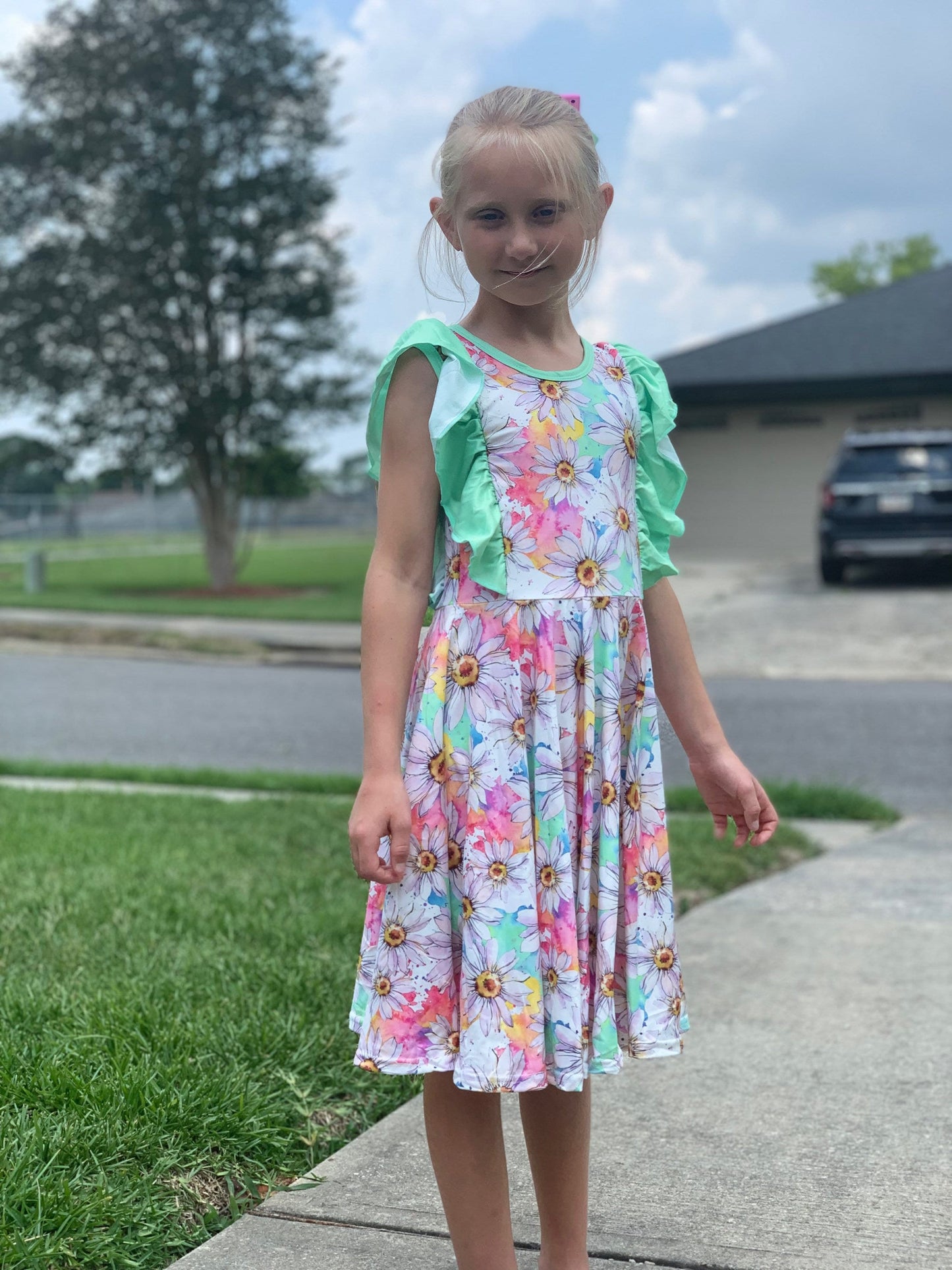 Pastel Daisy Ruffle Twirl Tank