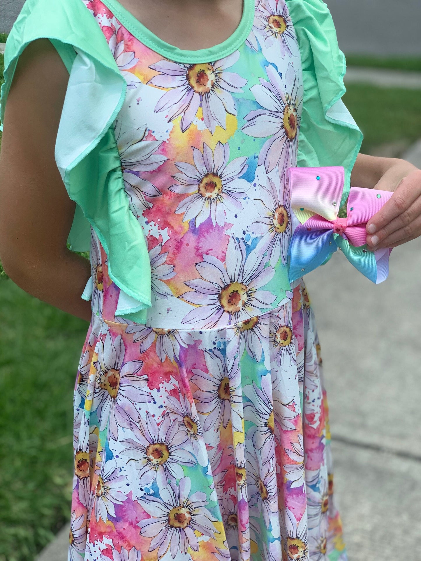 Pastel Daisy Ruffle Twirl Tank