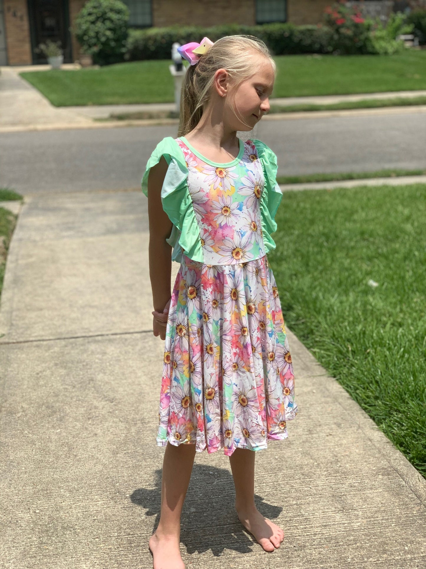 Pastel Daisy Ruffle Twirl Tank