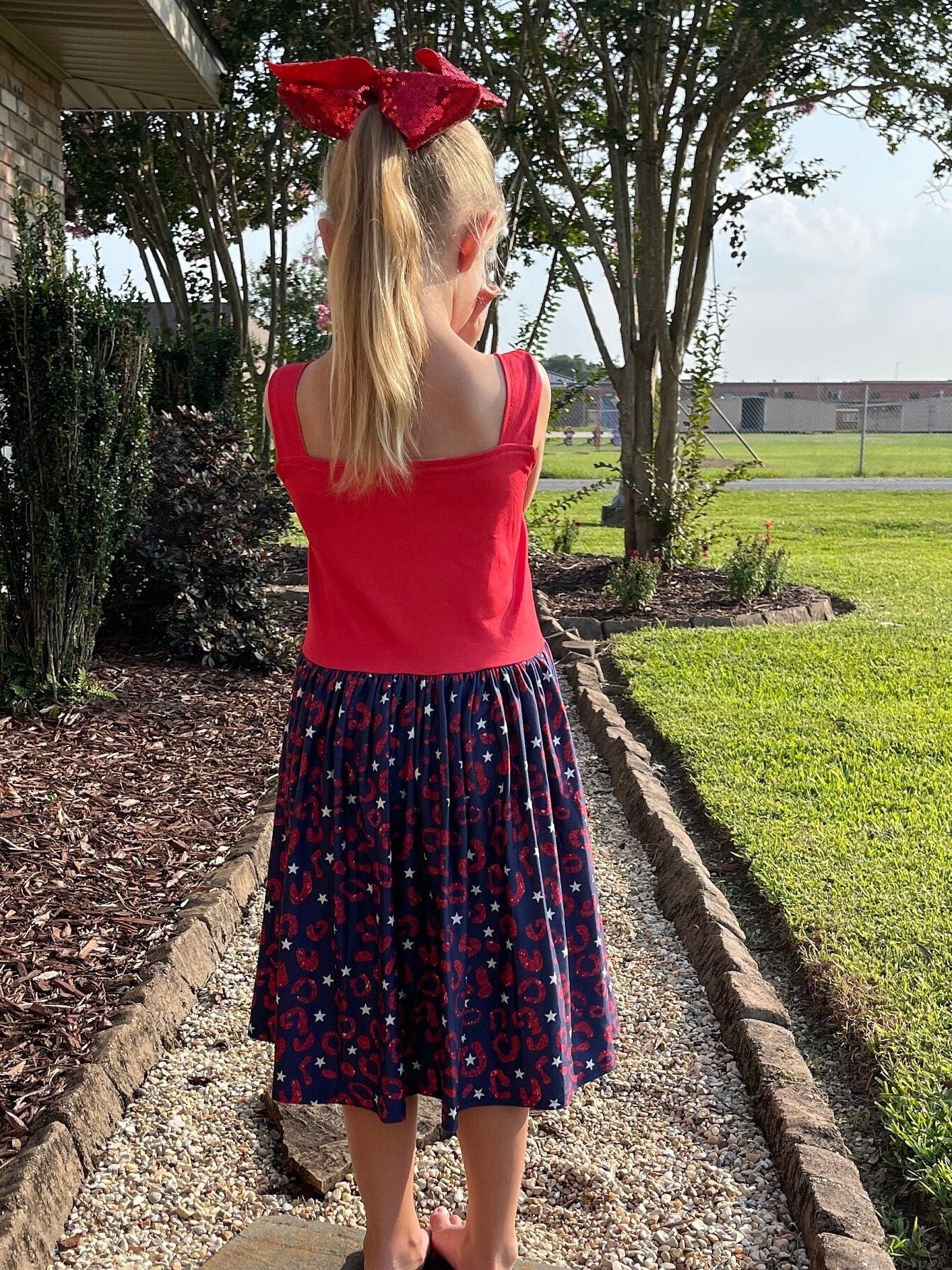 Red white and blue leopard color block tank