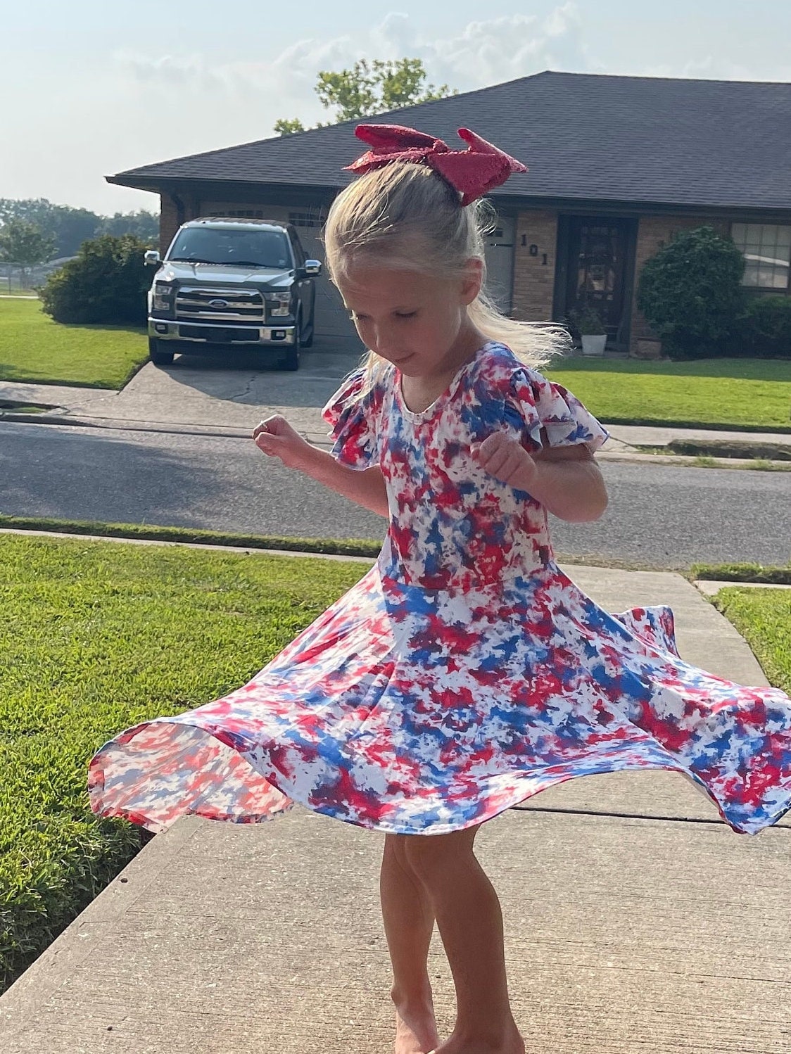 Red white and blue marble flutter dress