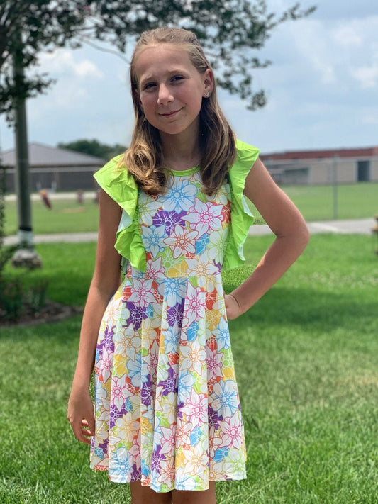 Rainbow Floral Ruffle Tank