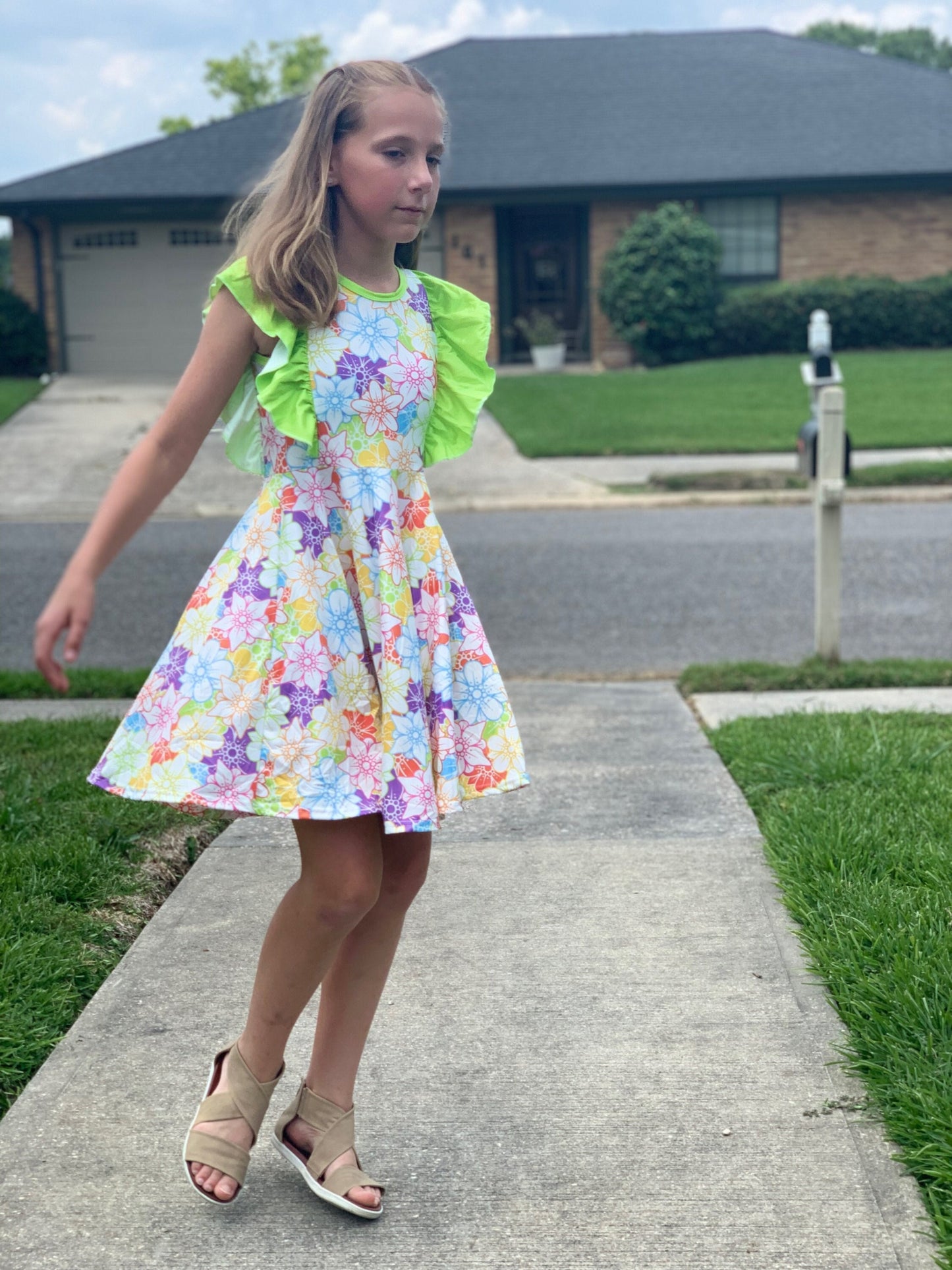 Rainbow Floral Ruffle Tank