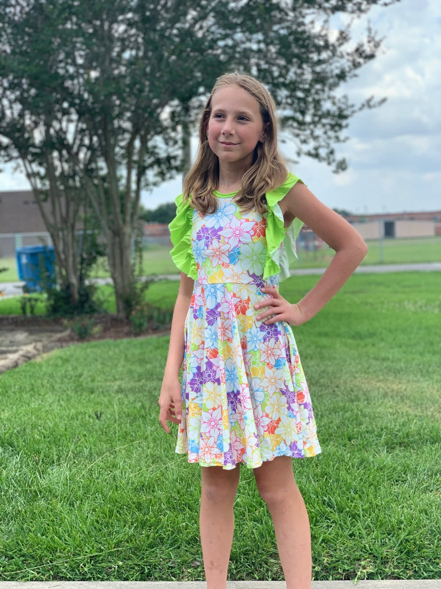 Rainbow Floral Ruffle Tank