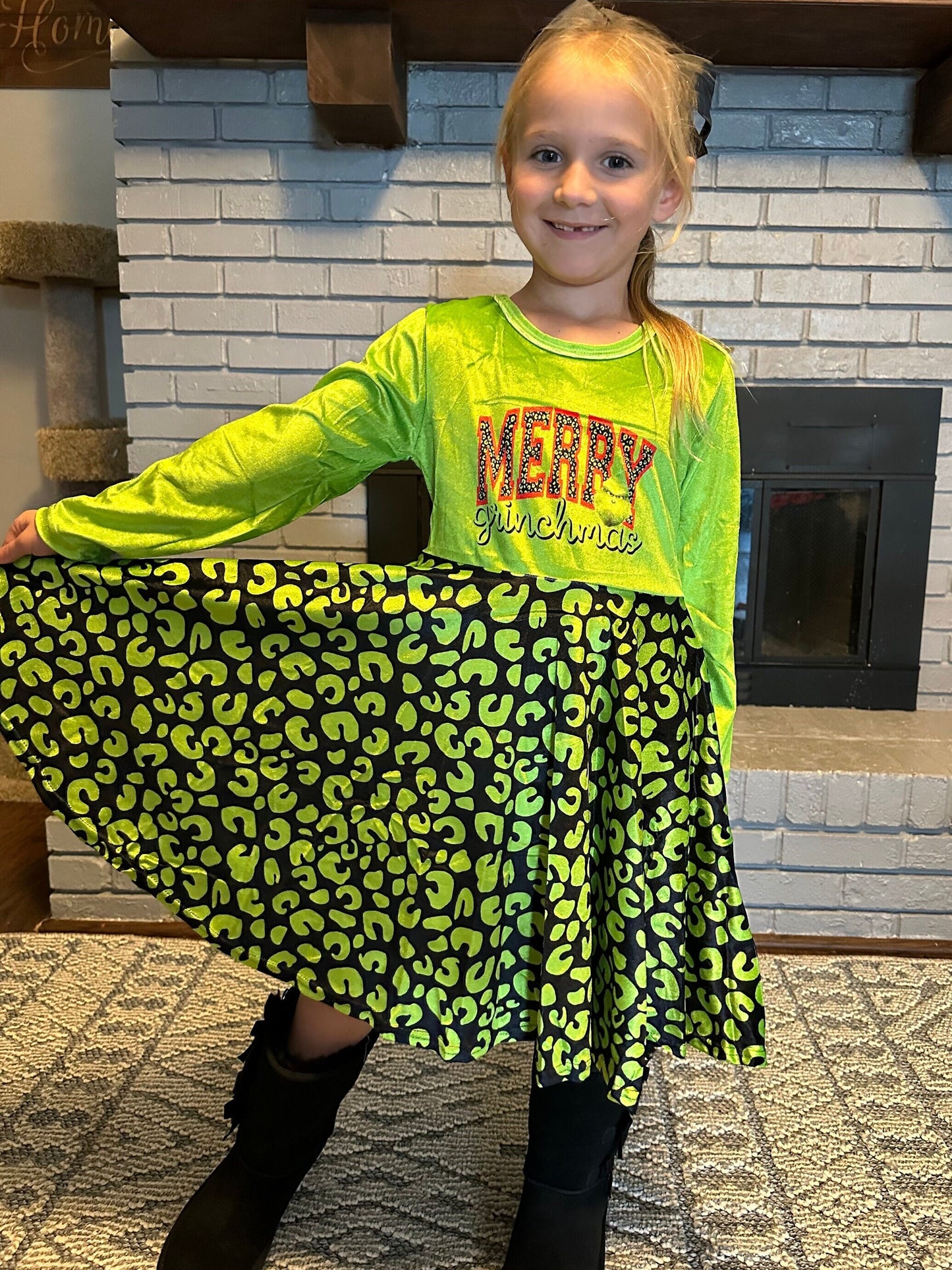 Merry Grinchmas Velvet Twirl Dress