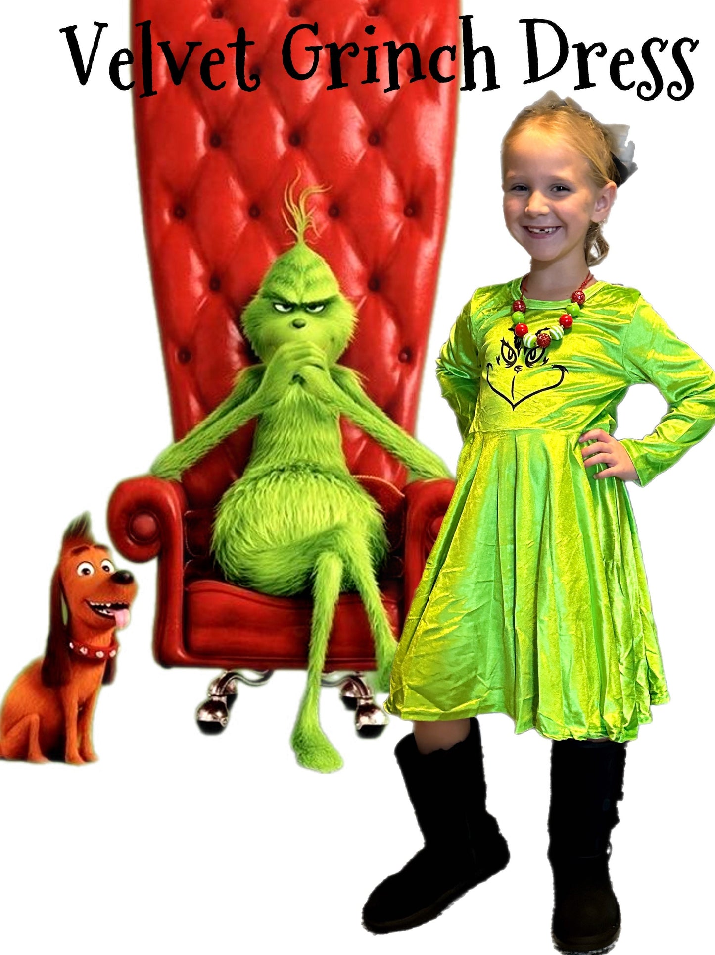 Grinch Face Velvet Twirl Dress