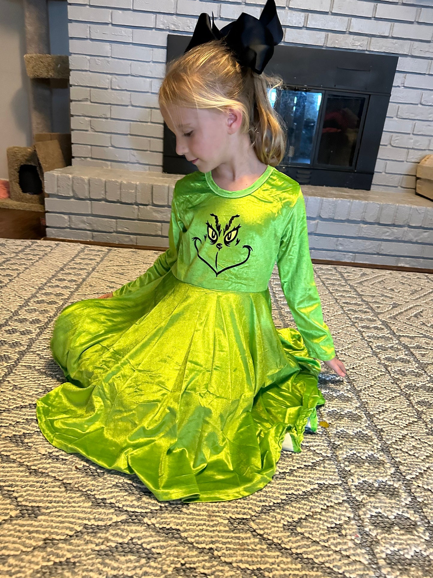 Grinch Face Velvet Twirl Dress