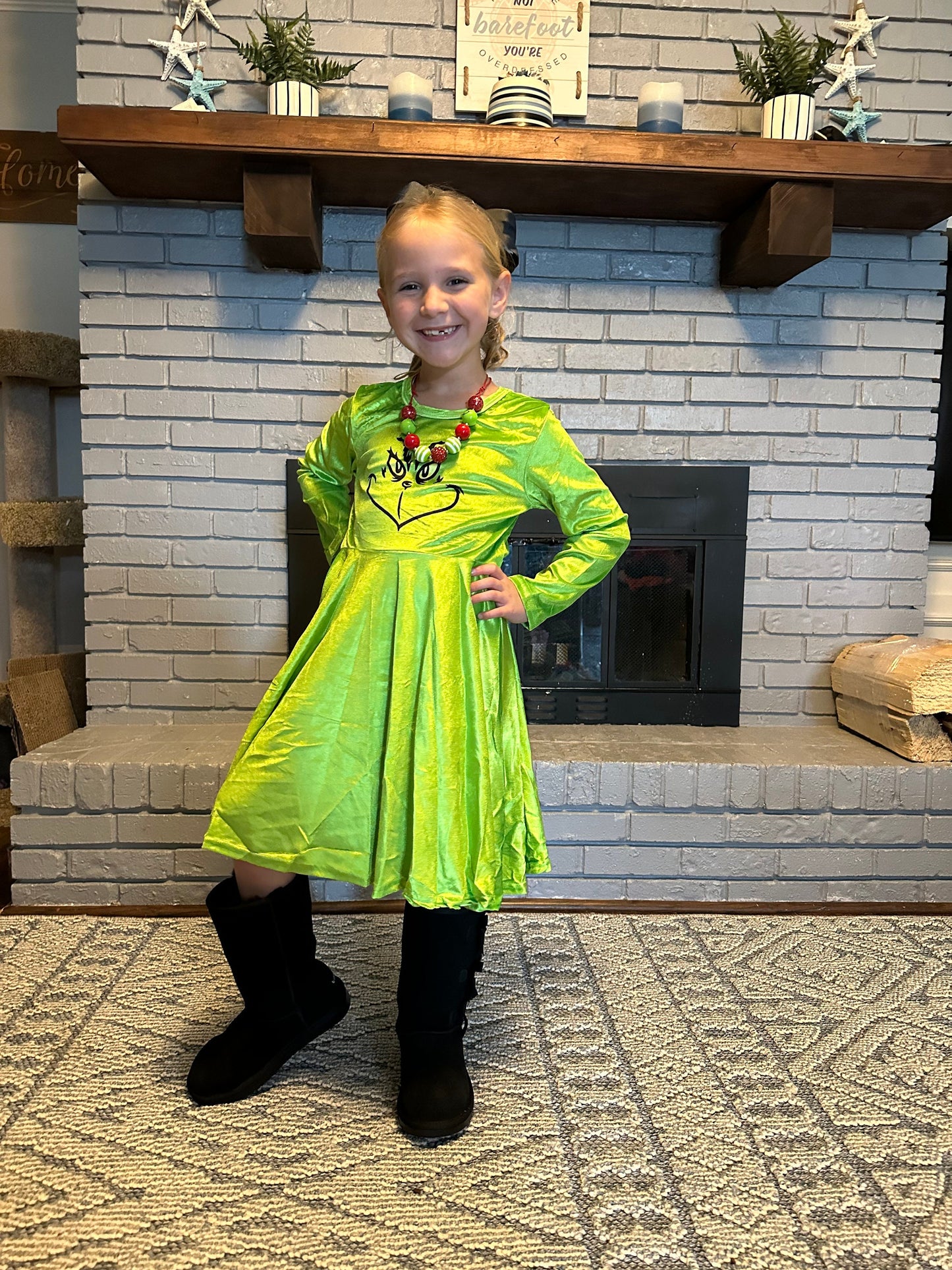 Grinch Face Velvet Twirl Dress