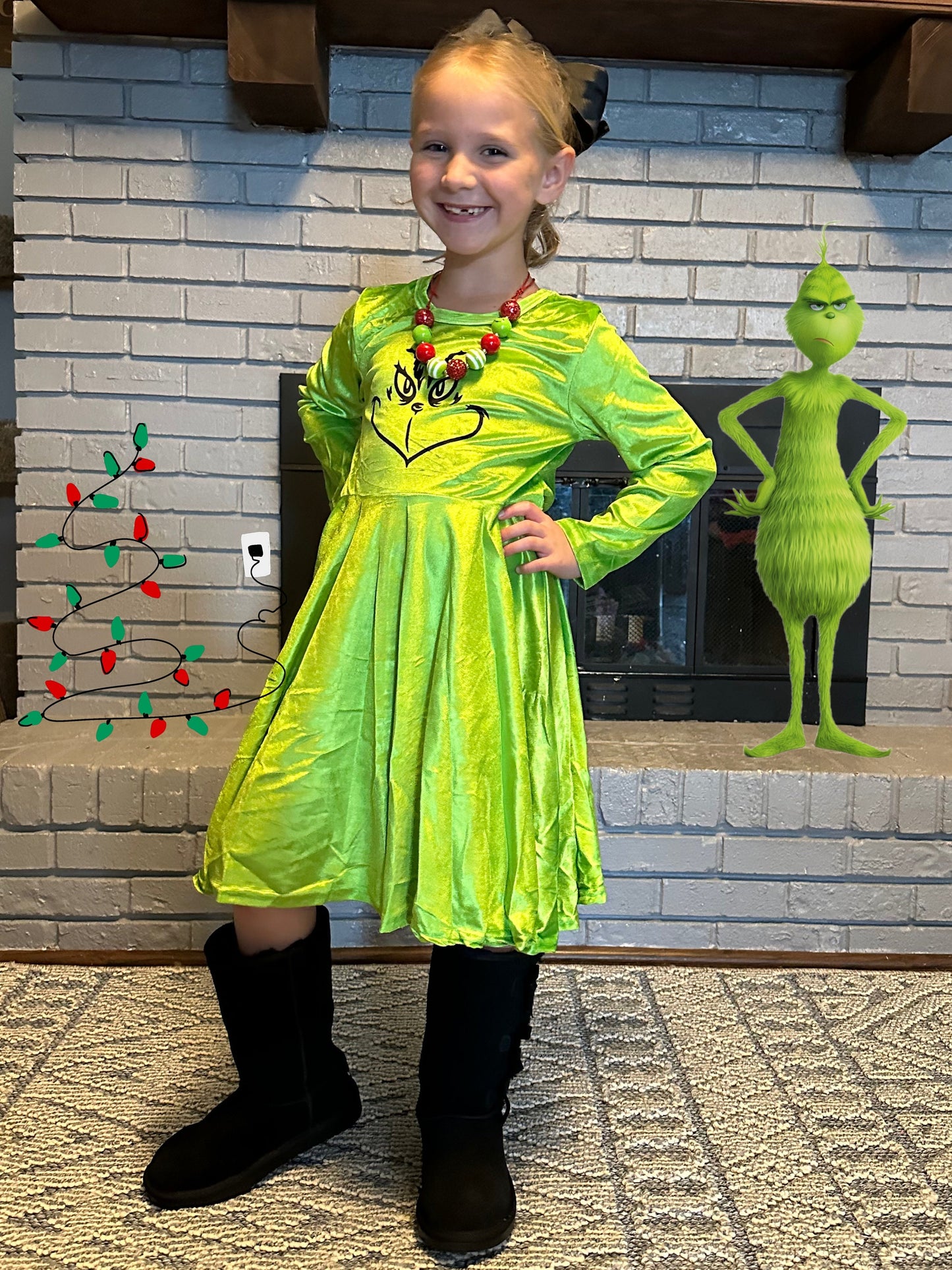 Grinch Face Velvet Twirl Dress