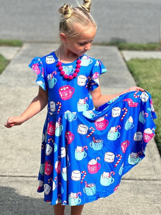 Blue hot cocoa twirl dress