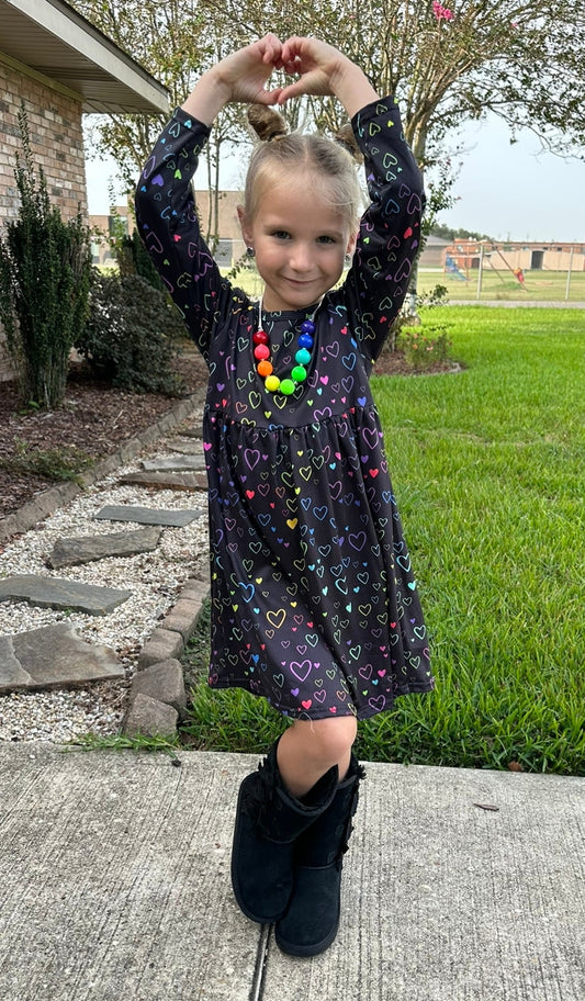 Rainbow Hearts Long Sleeve Dress