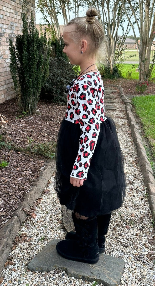 Red and Black Leopard tulle dress