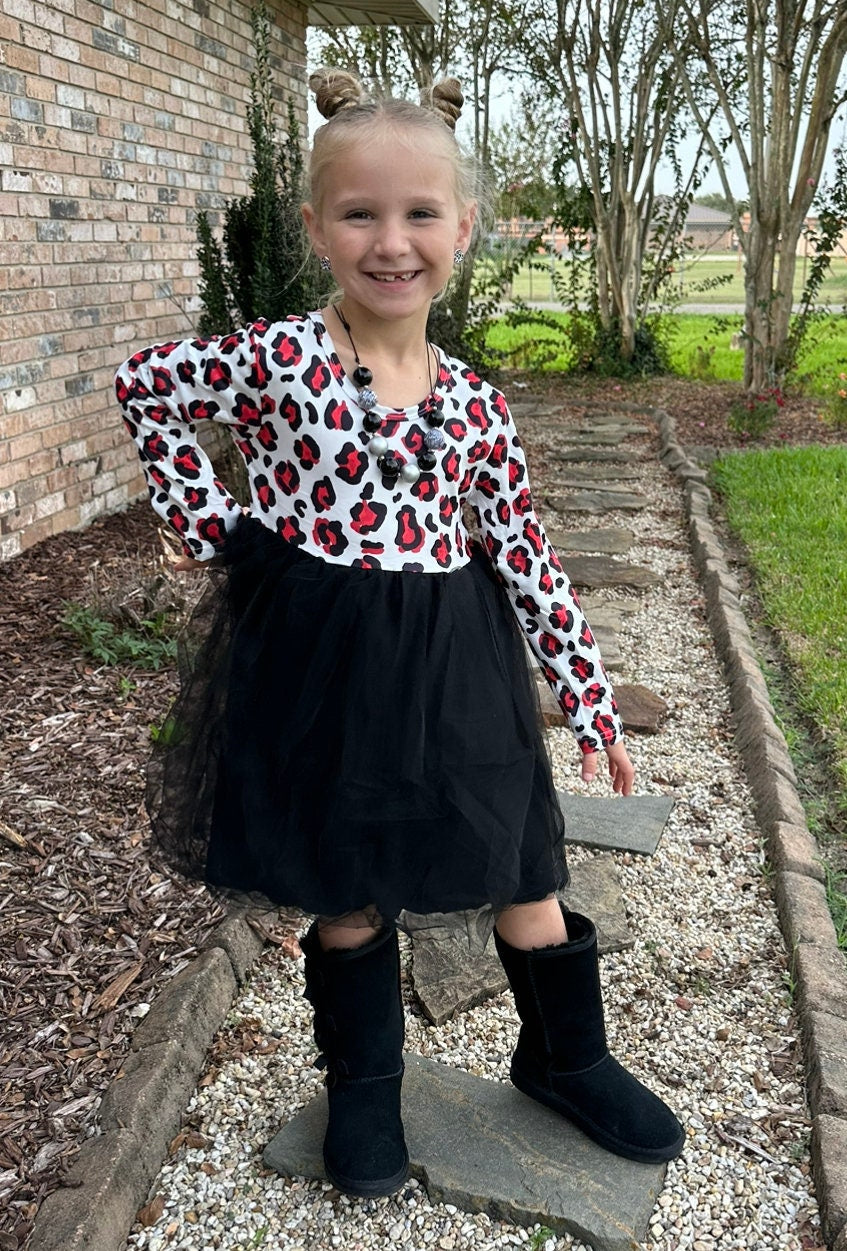 Red and Black Leopard tulle dress