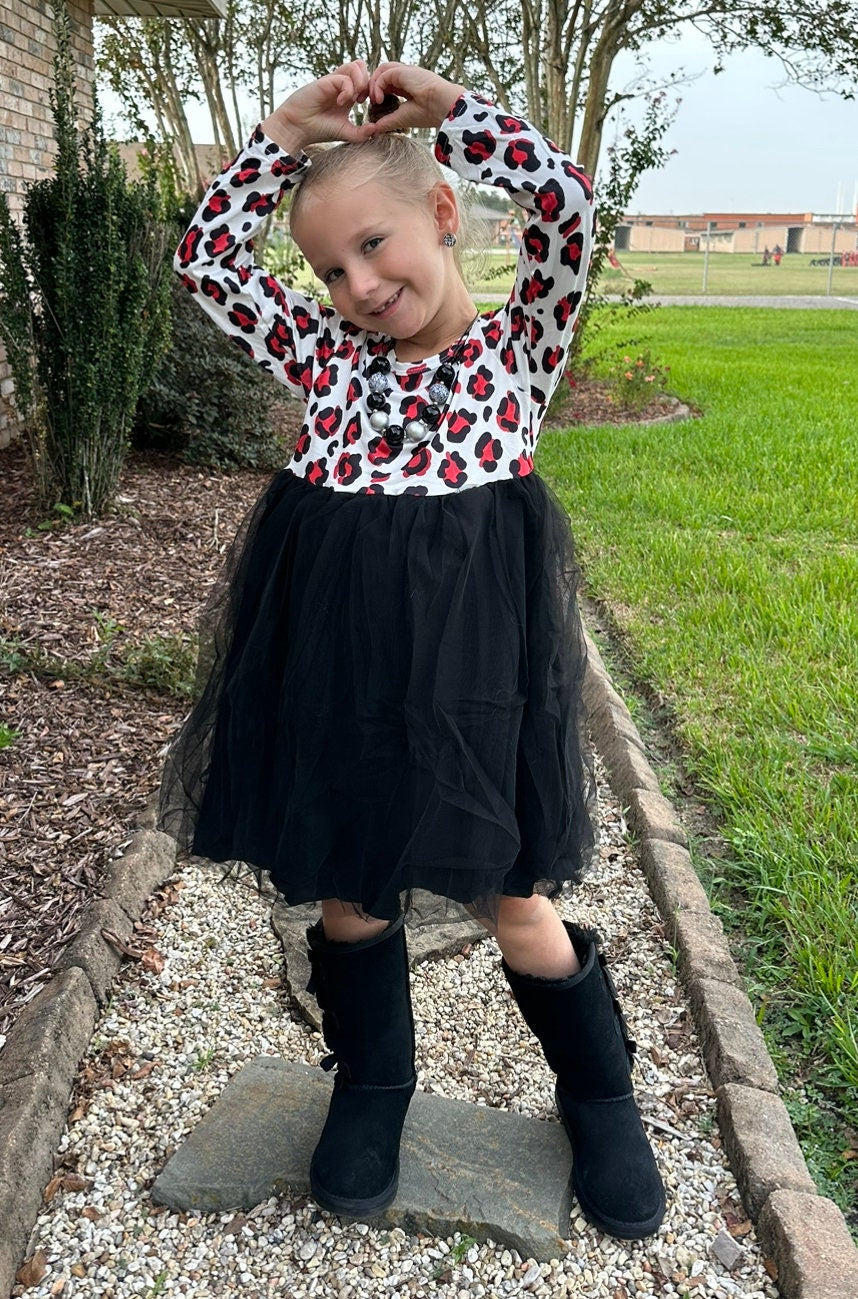 Red and Black Leopard tulle dress