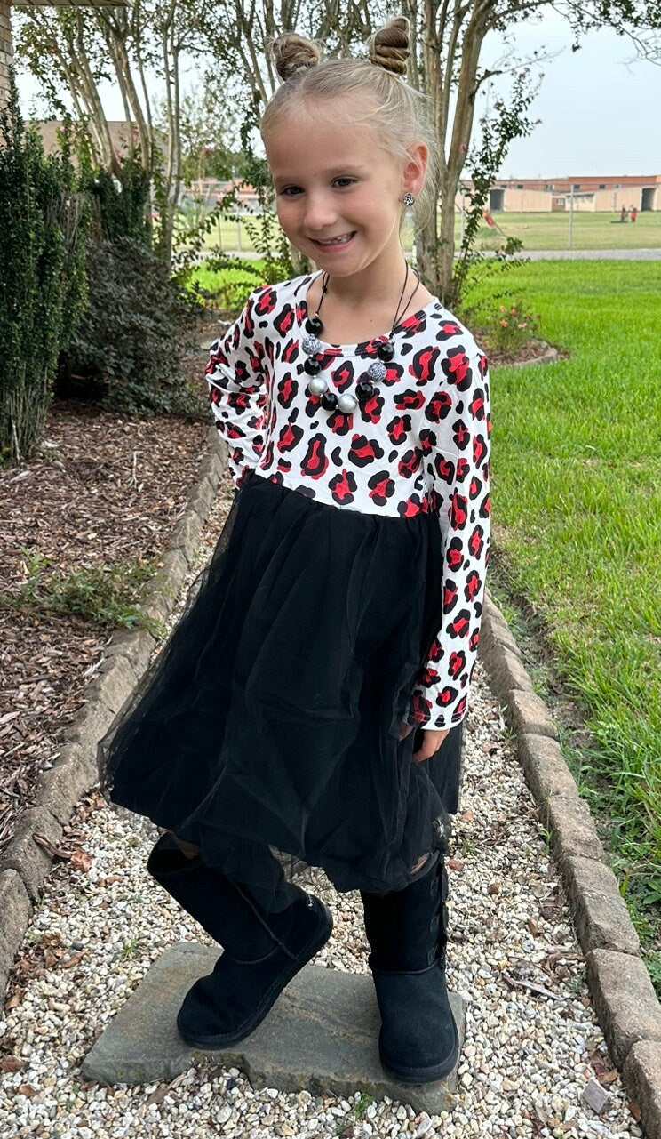 Red and Black Leopard tulle dress