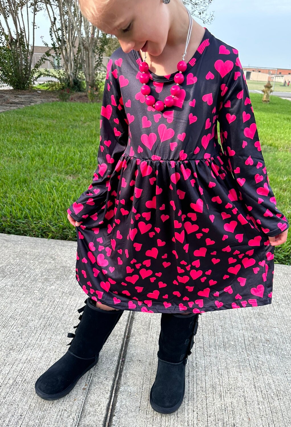 Long sleeve pink hearts dress