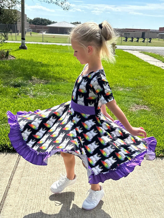 Rainbow Caticorn Twirl Dress