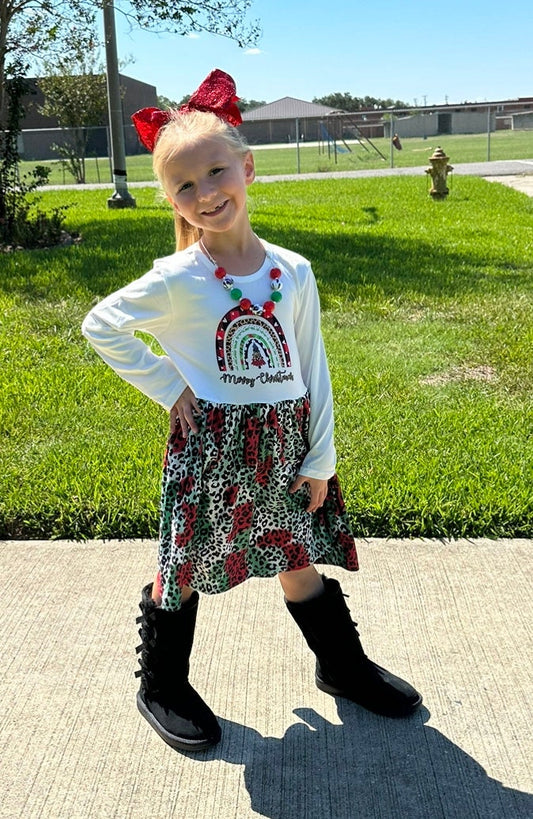 Leopard Christmas Rainbow Dress