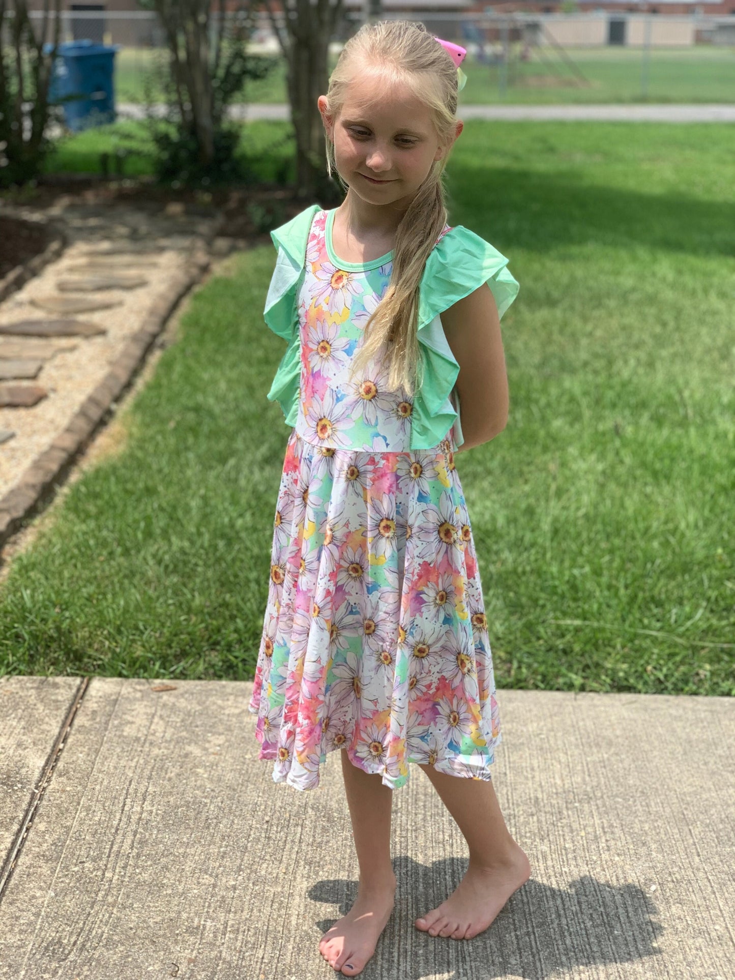 Pastel Daisy Ruffle Twirl Tank