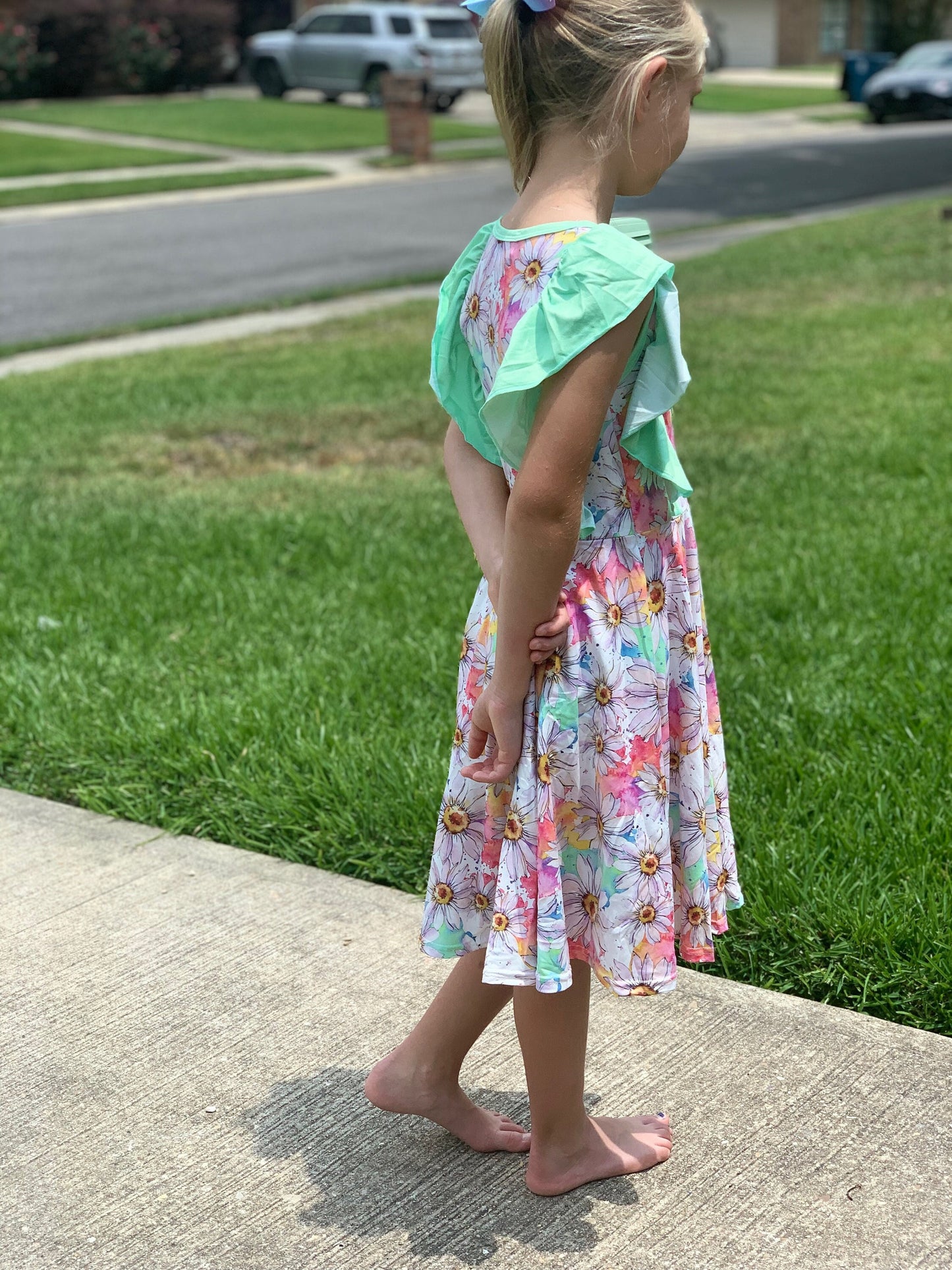 Pastel Daisy Ruffle Twirl Tank