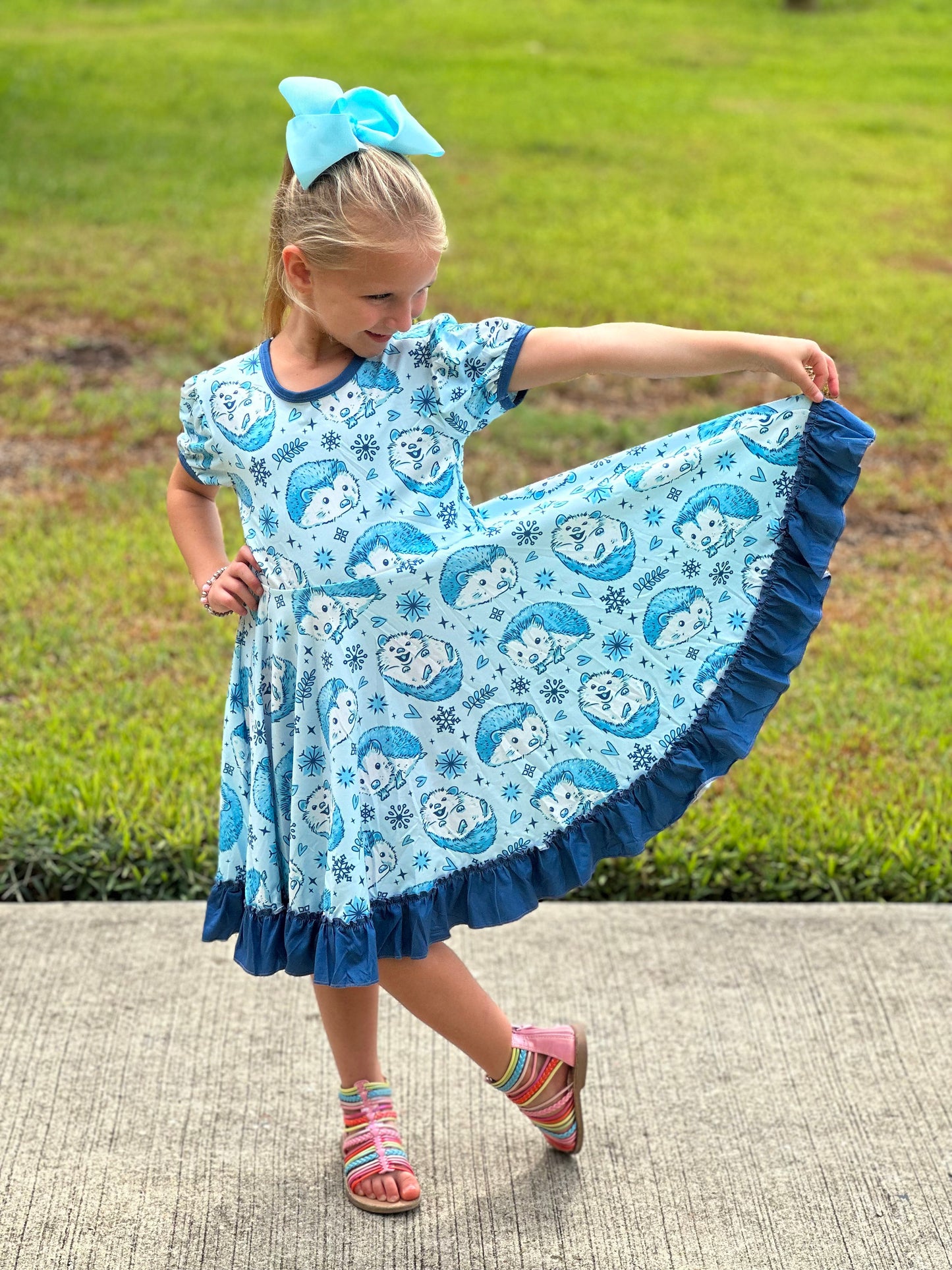 Hedgehog Snowflake Twirl Dress