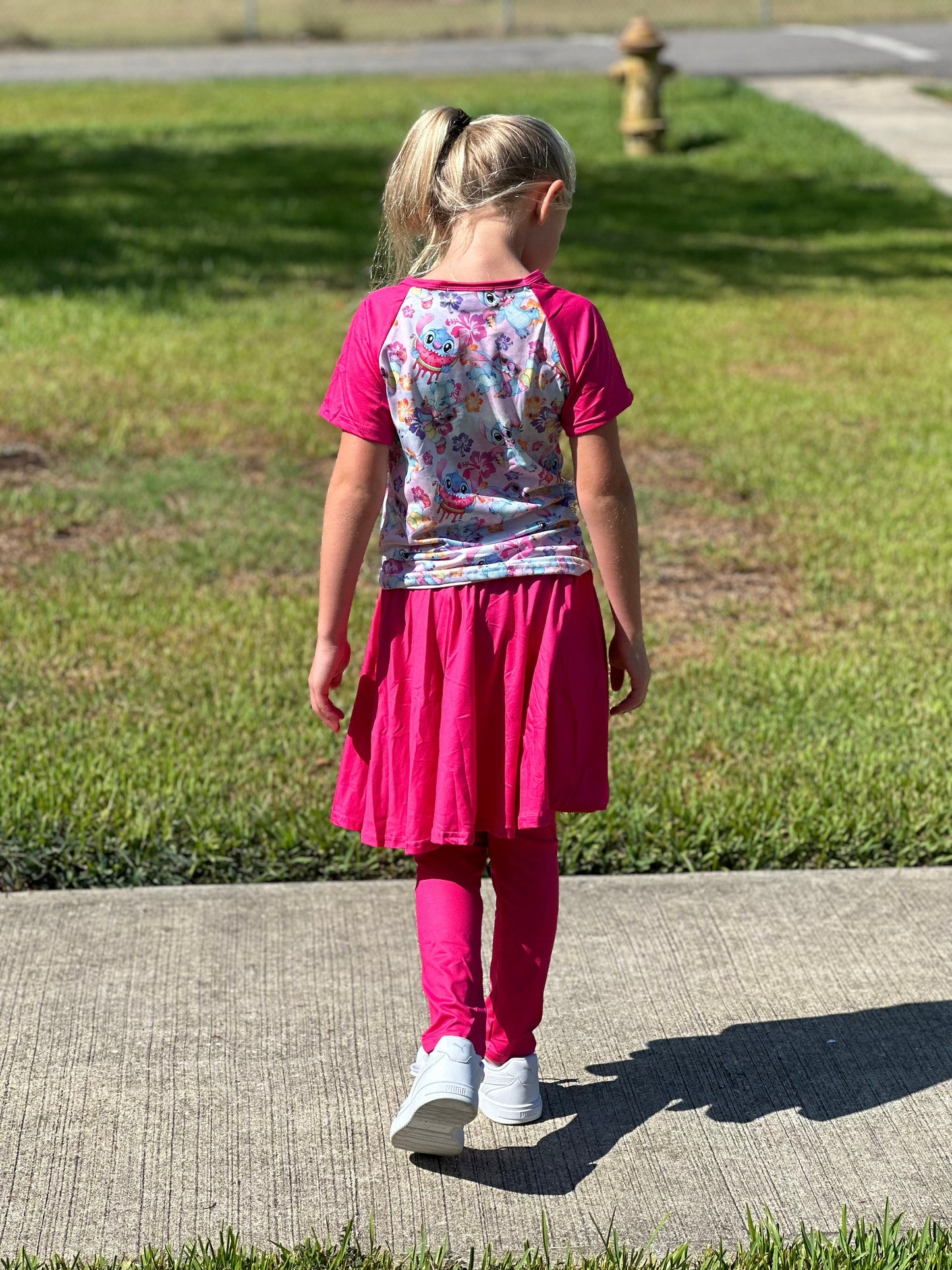 Stitch hot pink leggings twirl skirt set