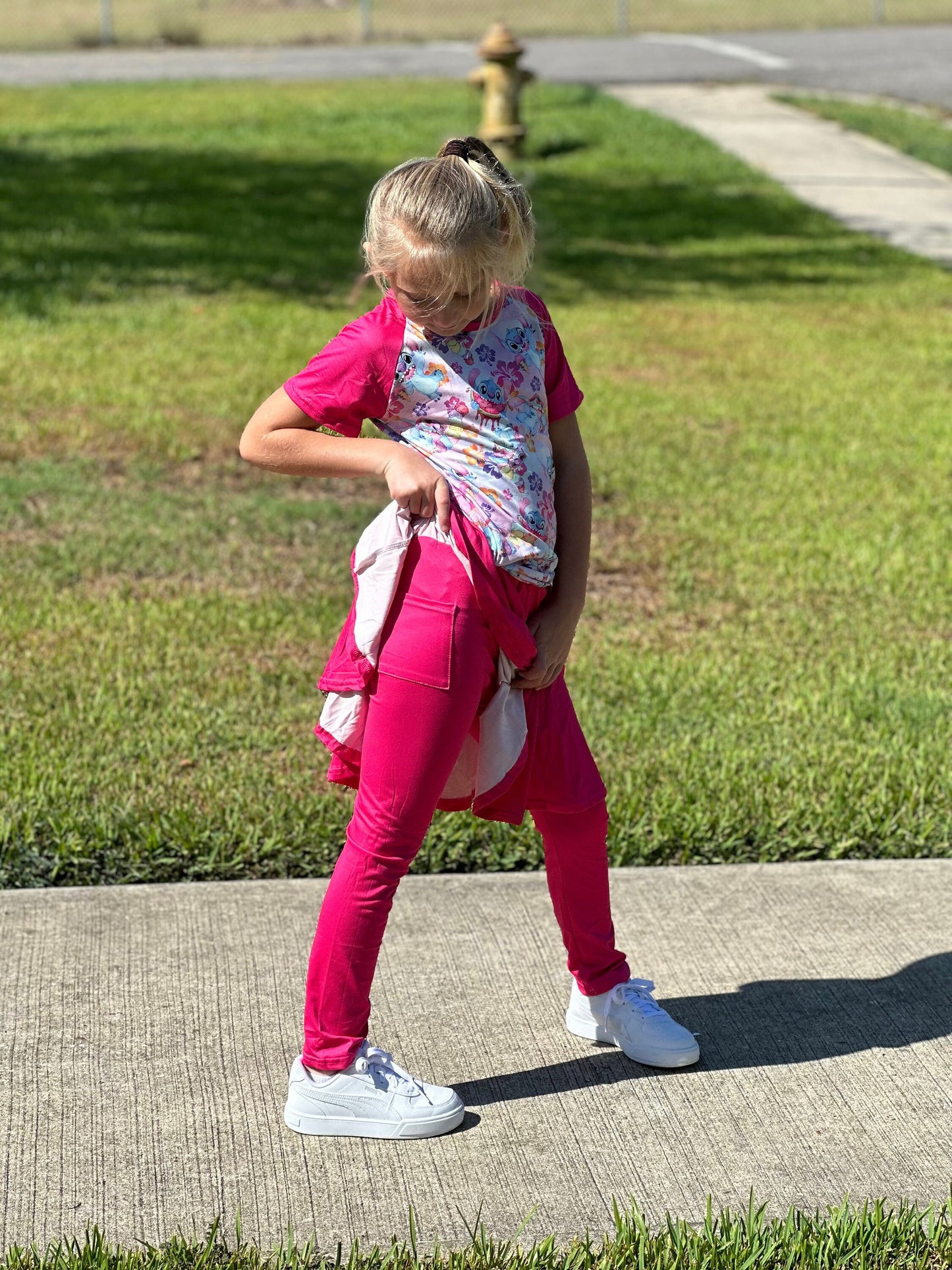 Stitch hot pink leggings twirl skirt set