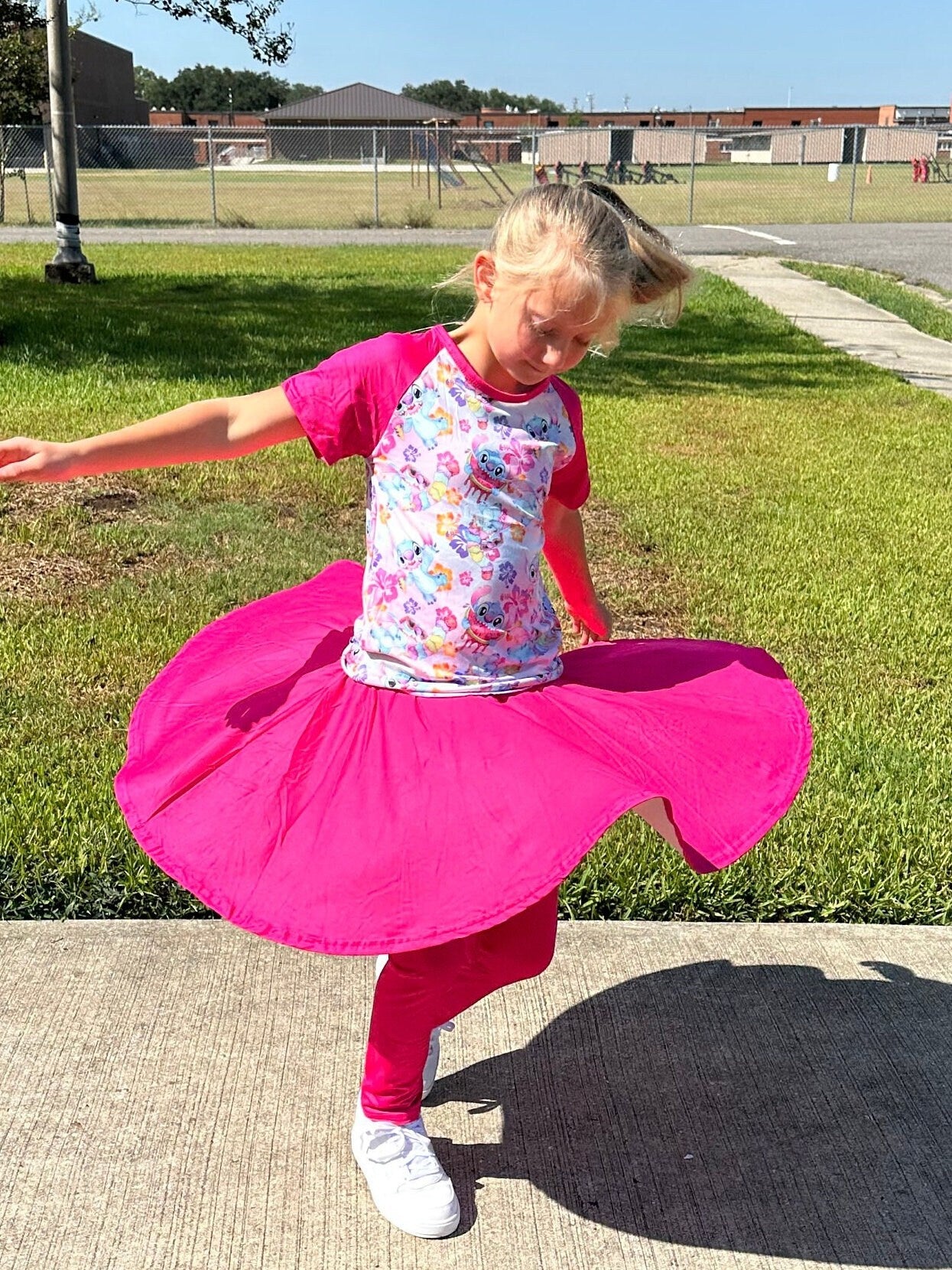 Stitch hot pink leggings twirl skirt set
