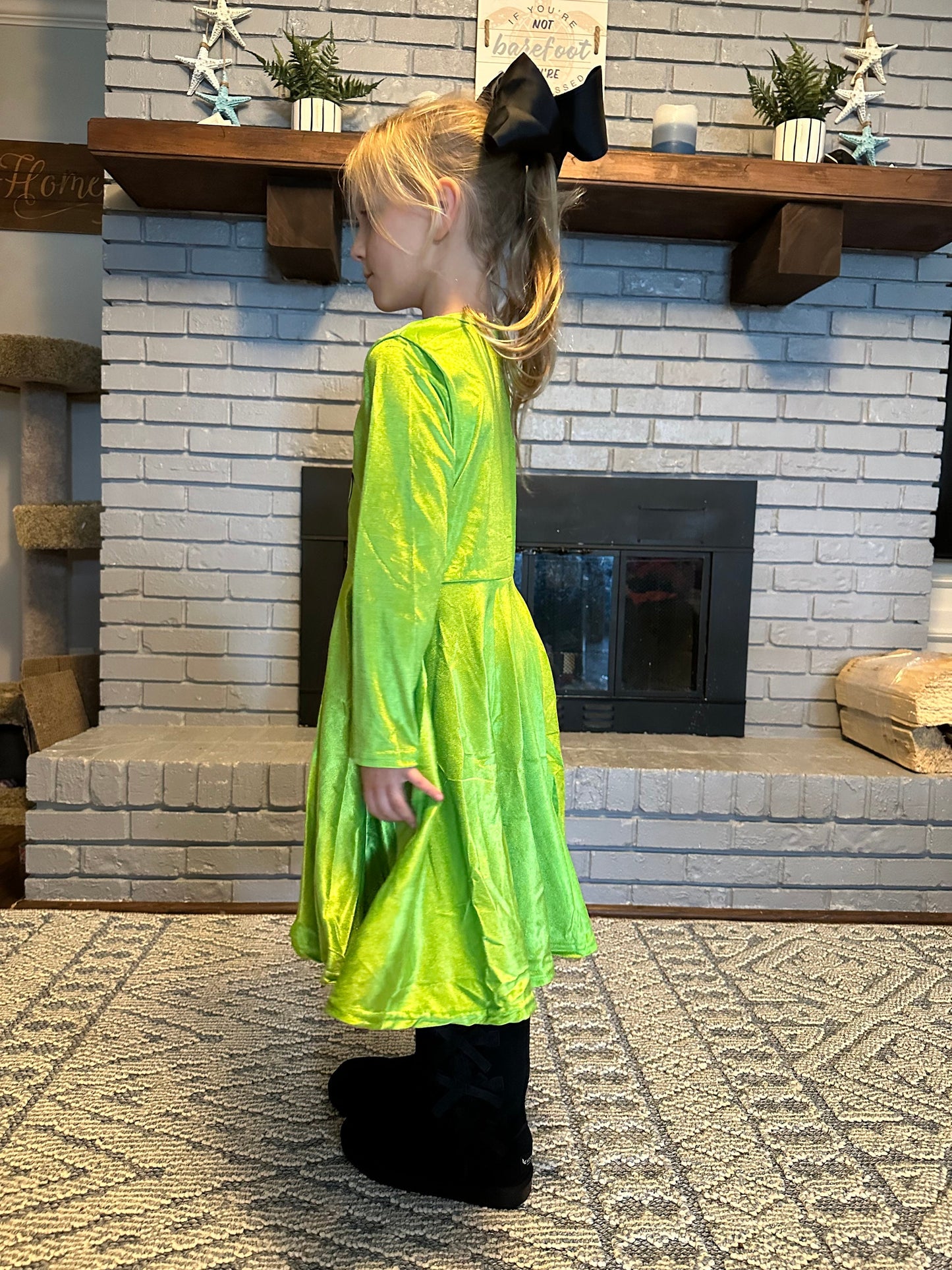 Grinch Face Velvet Twirl Dress