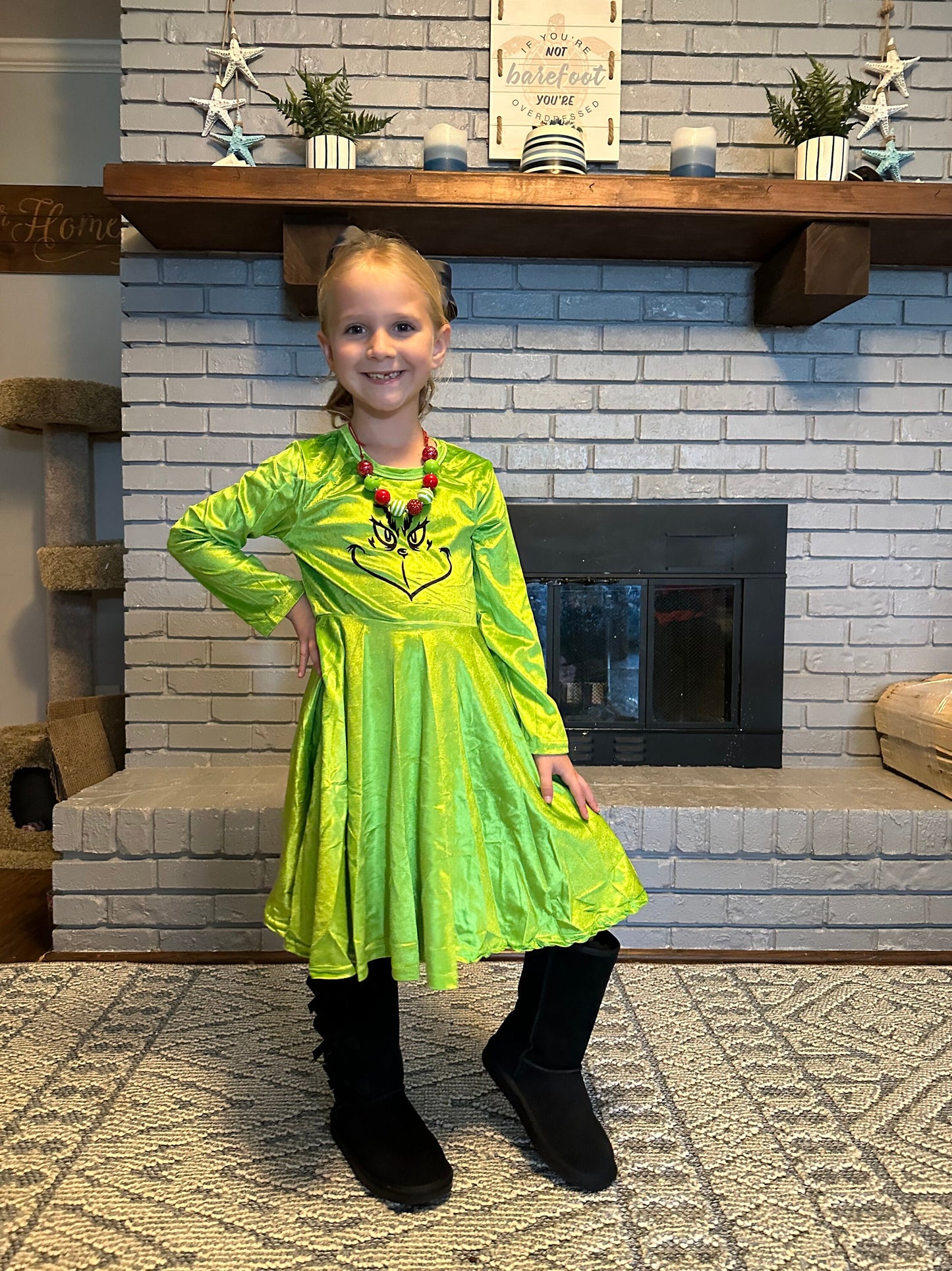 Grinch Face Velvet Twirl Dress