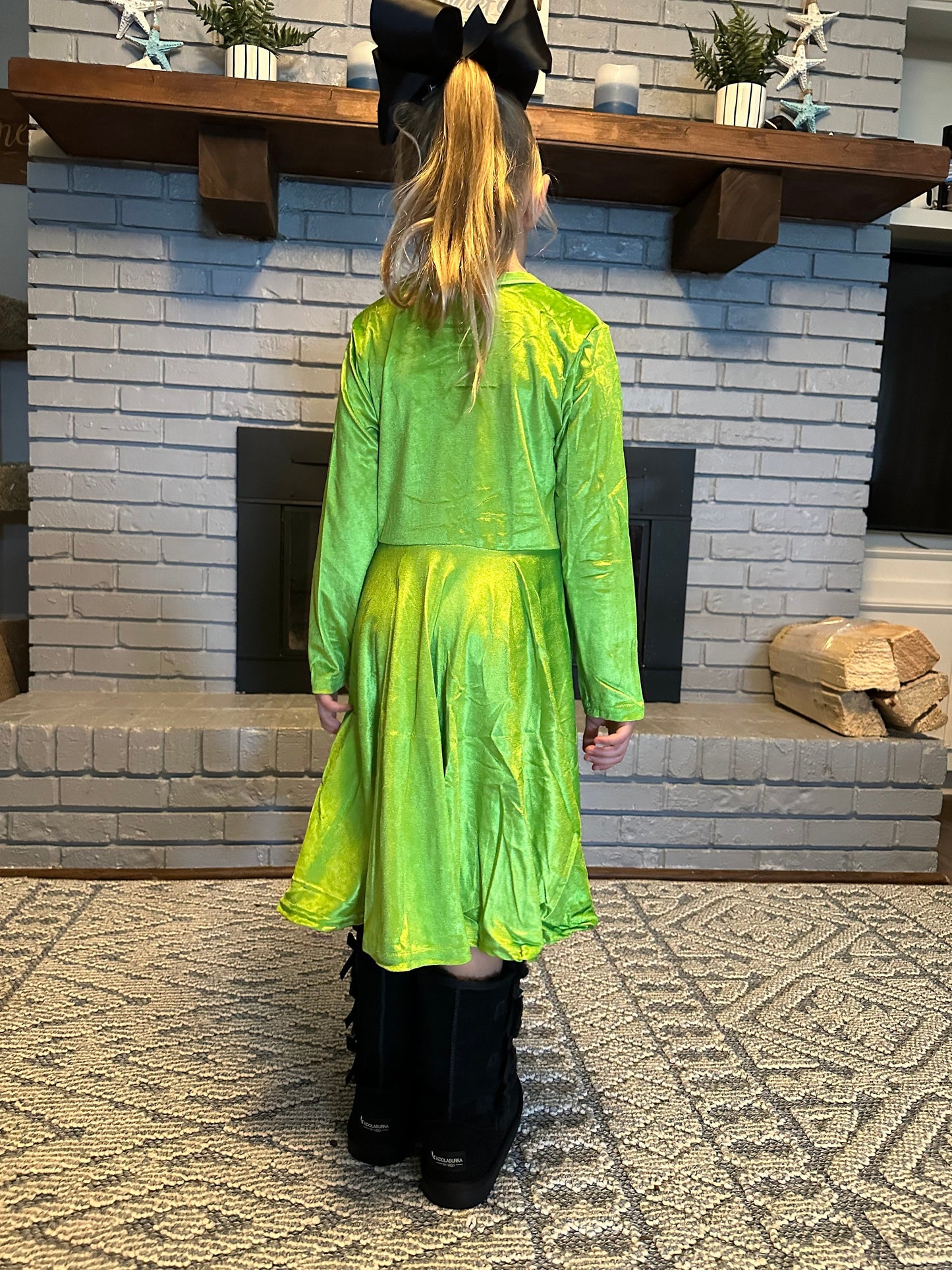 Grinch Face Velvet Twirl Dress