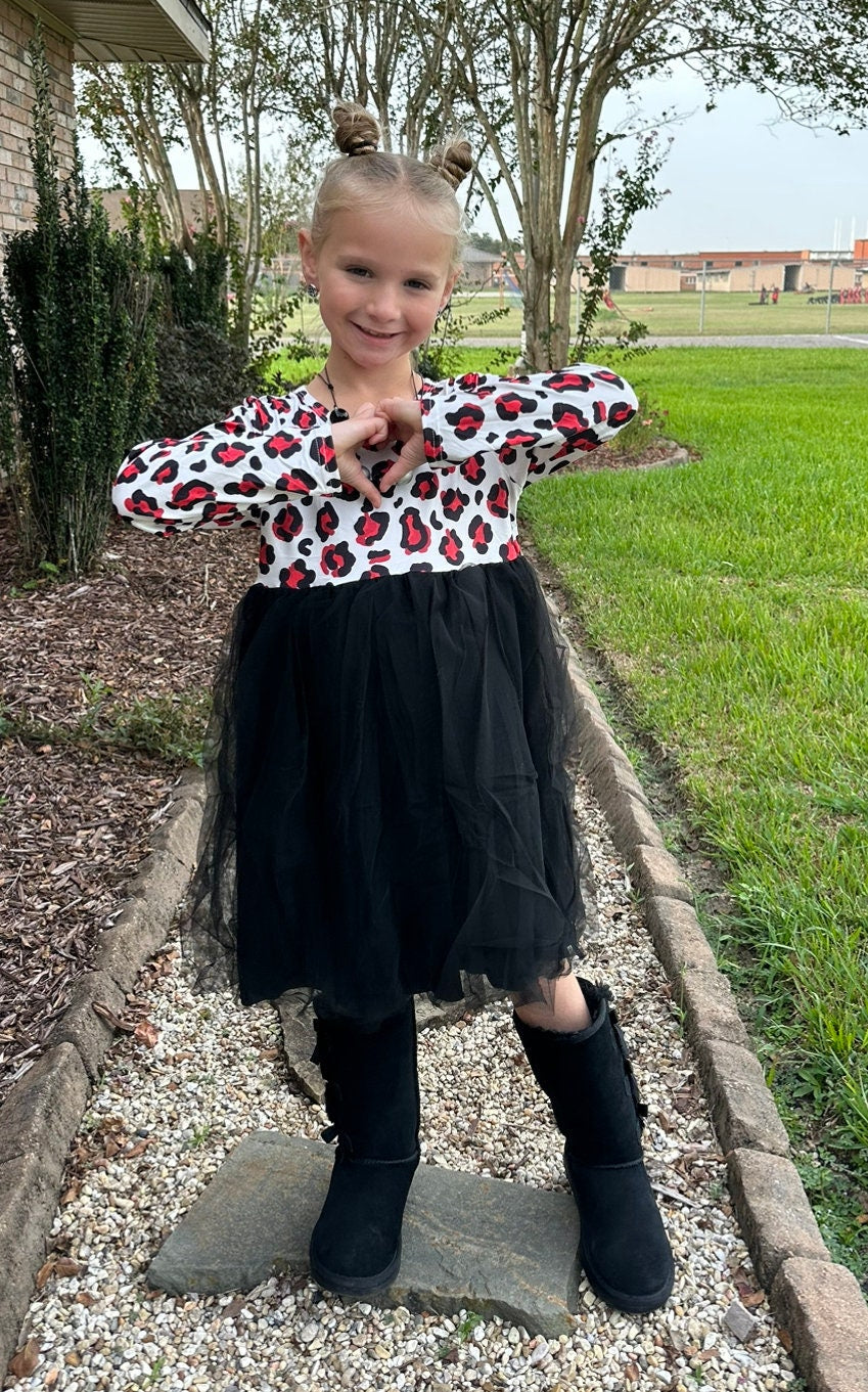 Red and Black Leopard tulle dress