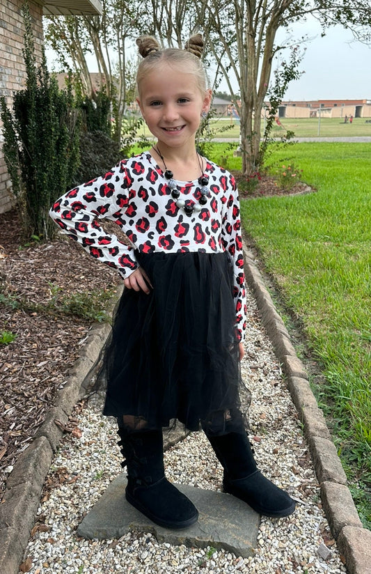 Red and Black Leopard tulle dress