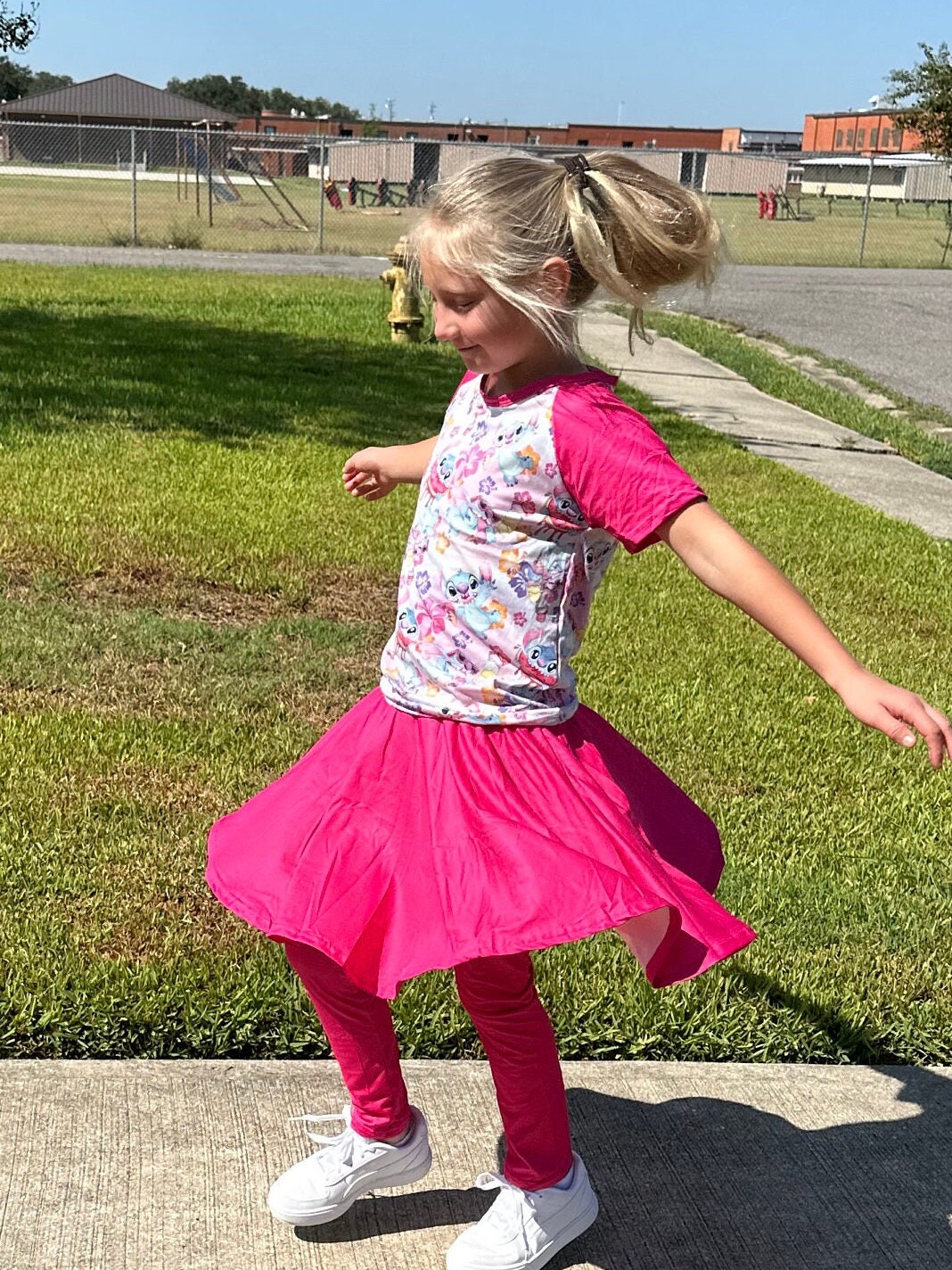 Stitch hot pink leggings twirl skirt set