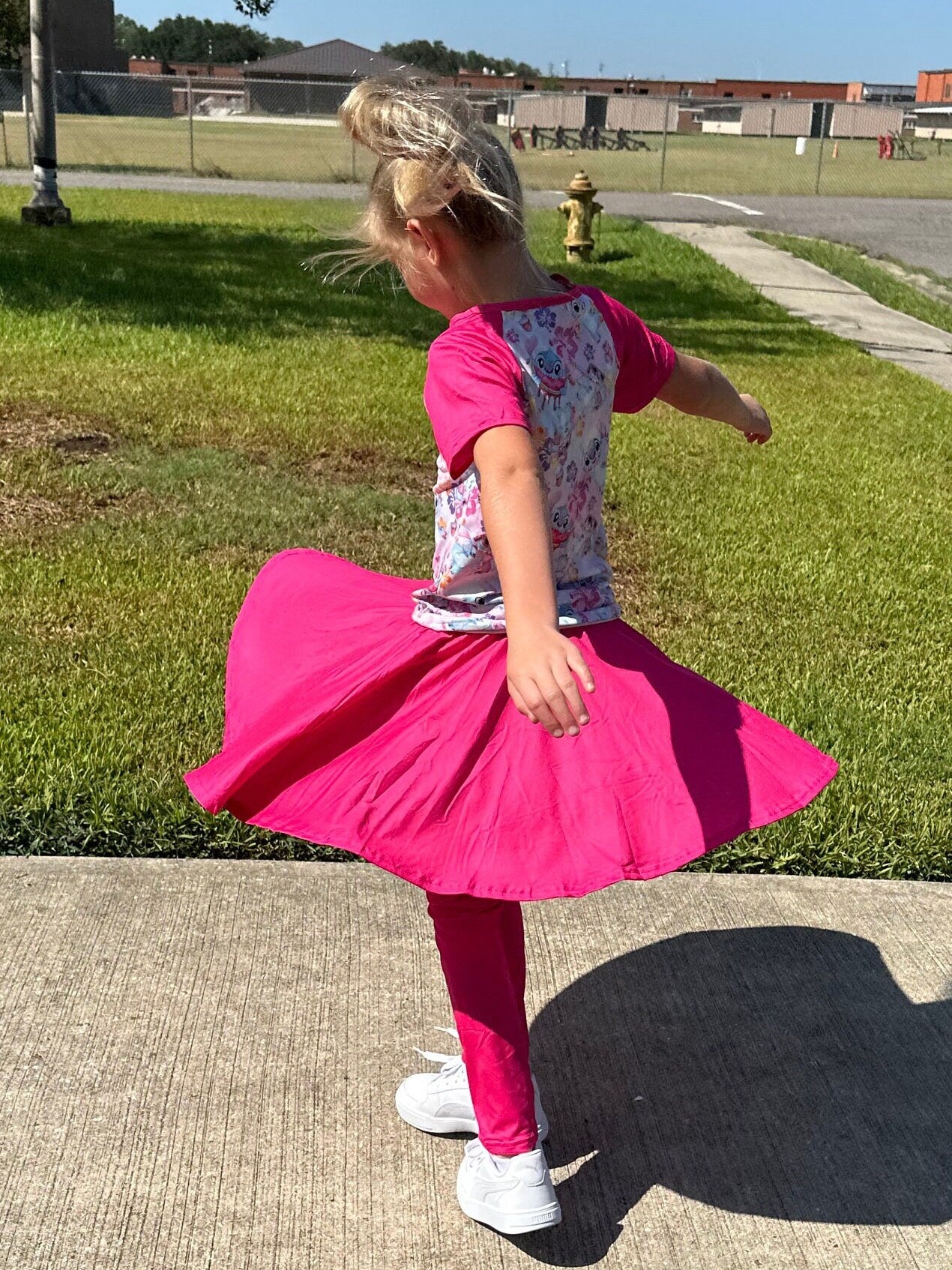 Stitch hot pink leggings twirl skirt set