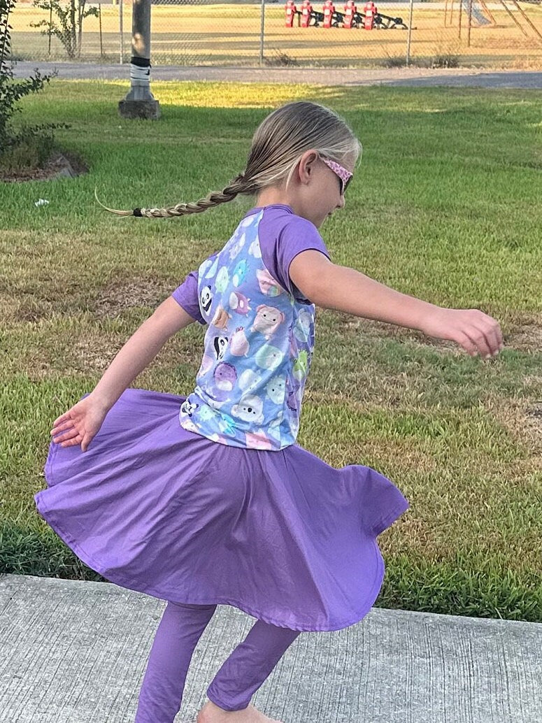 Purple squishmallow twirl skirt leggings