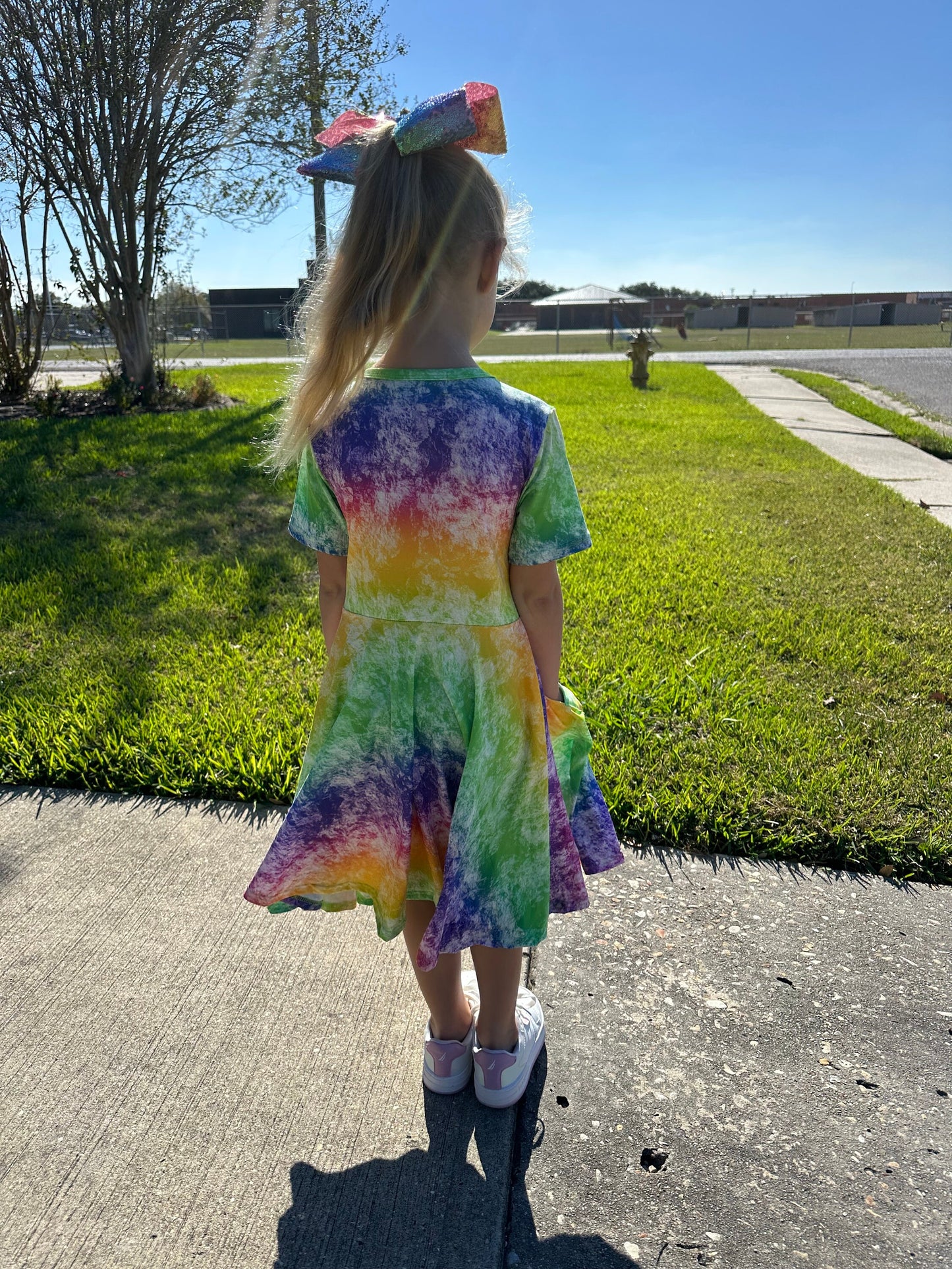 Rainbow Tye Die Twirl Dress with Pockets