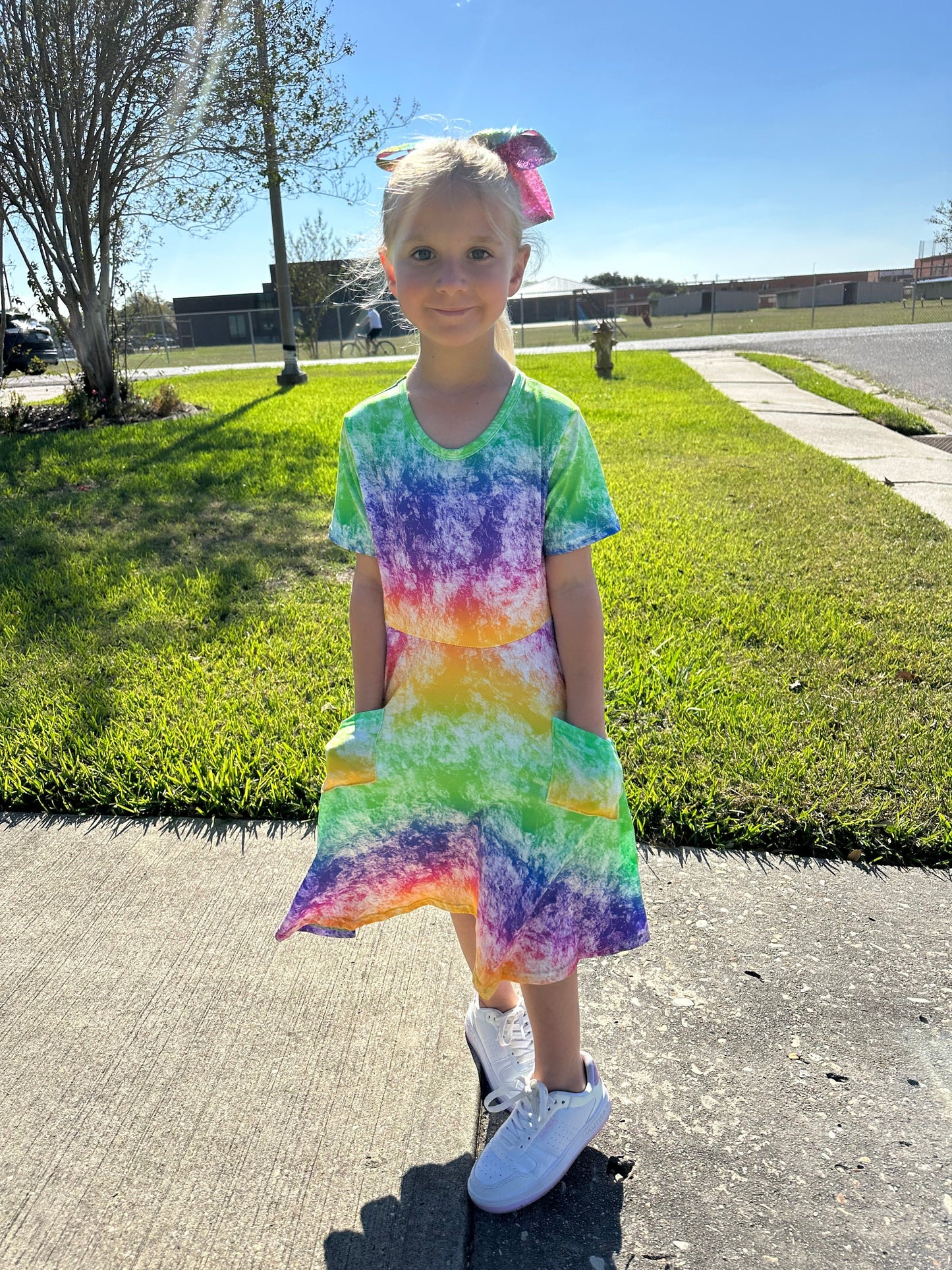 Rainbow Tye Die Twirl Dress with Pockets