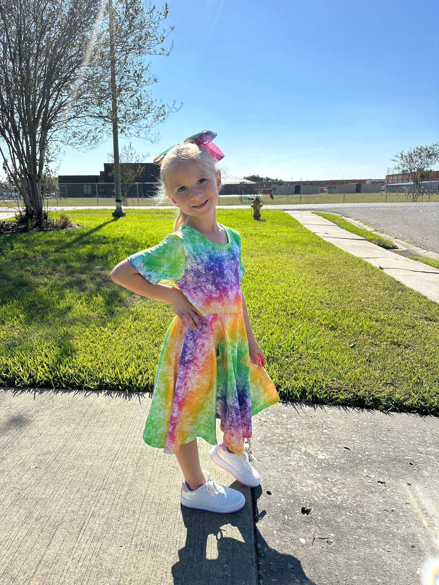 Rainbow Tye Die Twirl Dress with Pockets