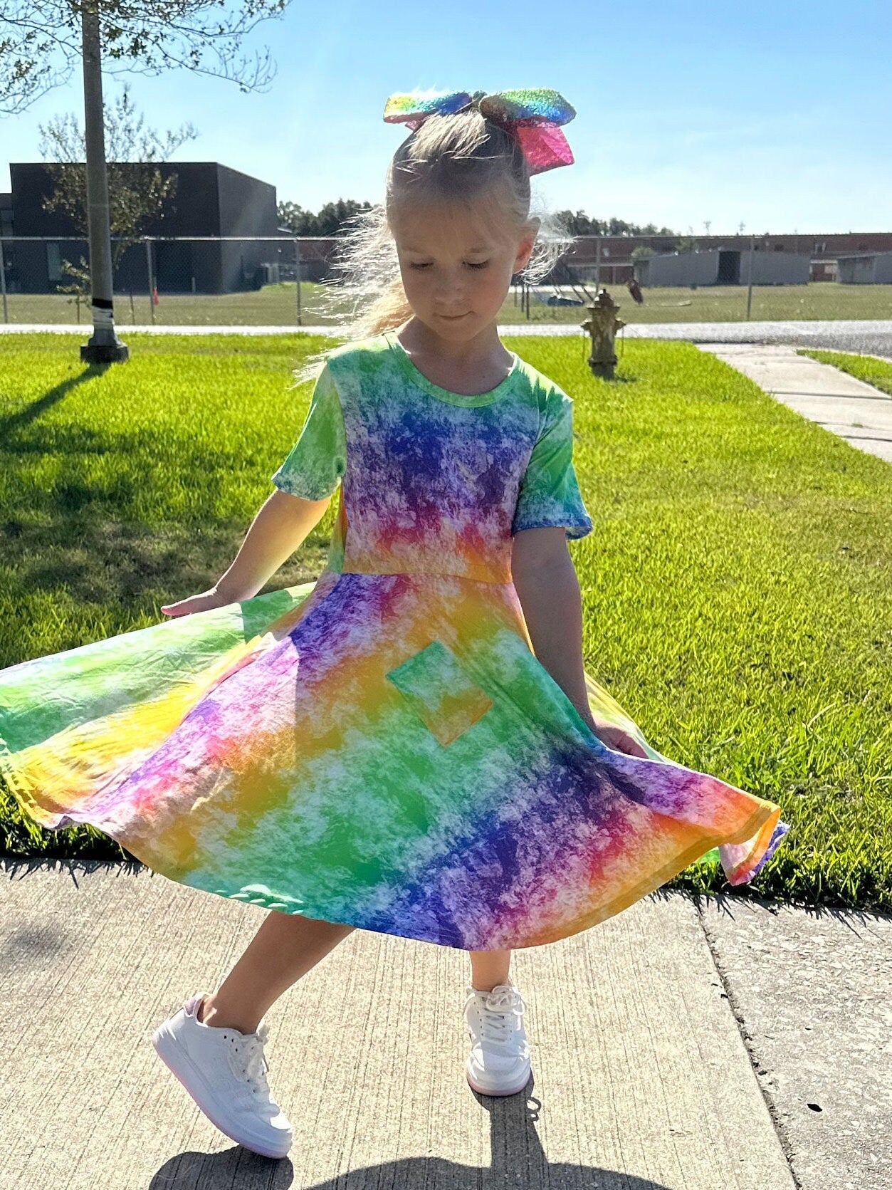 Rainbow Tye Die Twirl Dress with Pockets