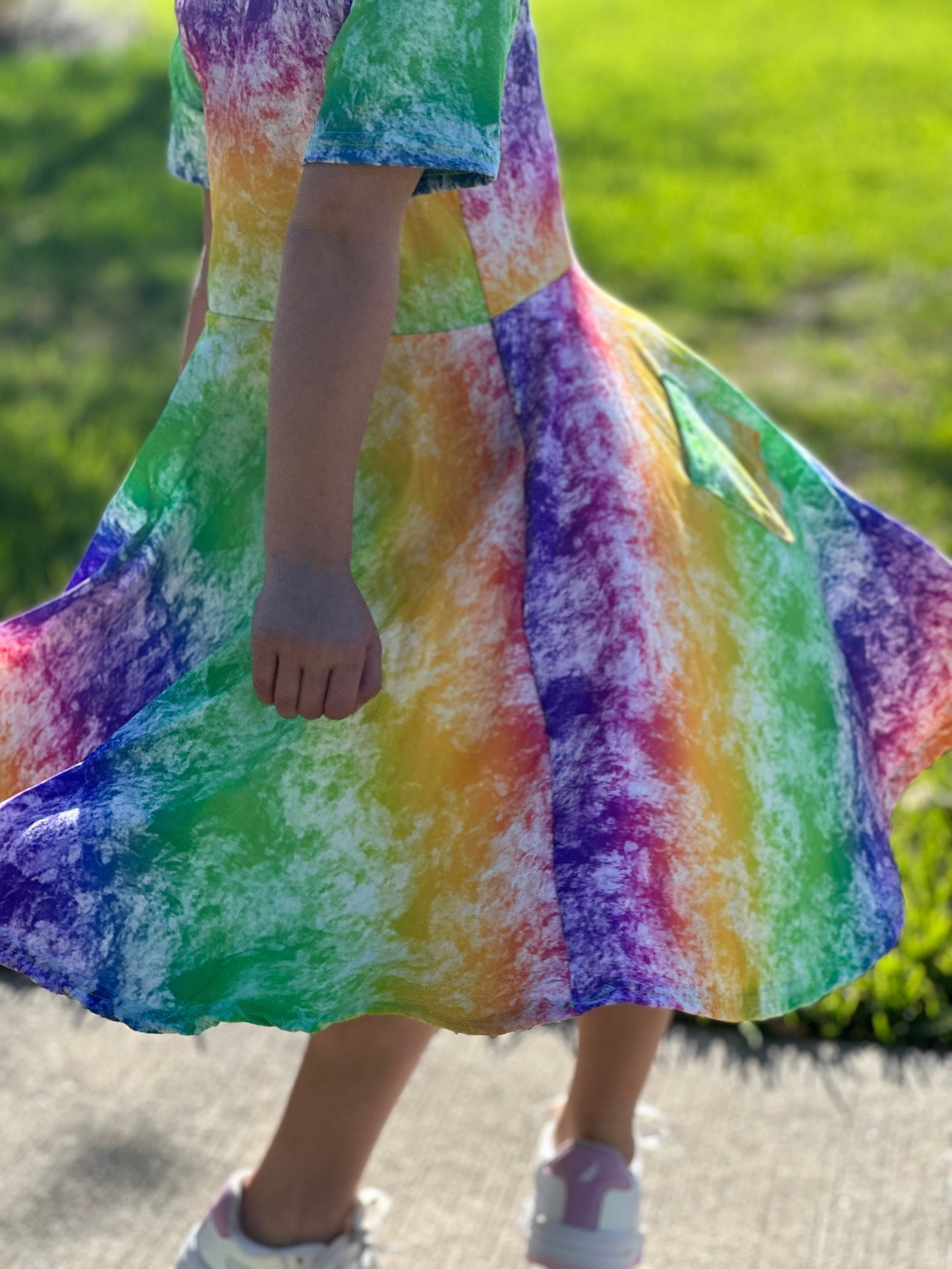 Rainbow Tye Die Twirl Dress with Pockets